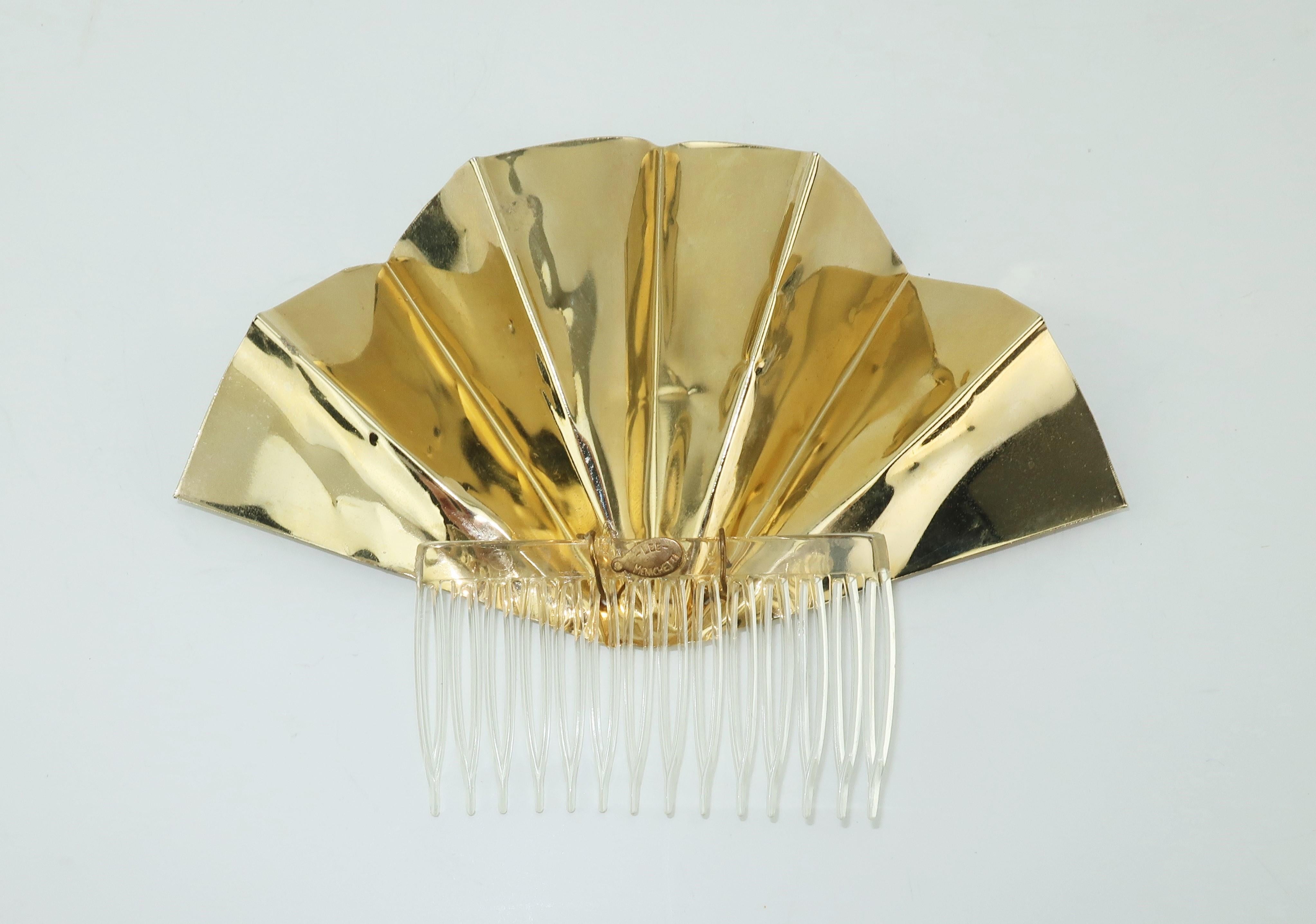 Sculptural 1970’s Lee Menichetti Brass Fan Hair Ornament 1