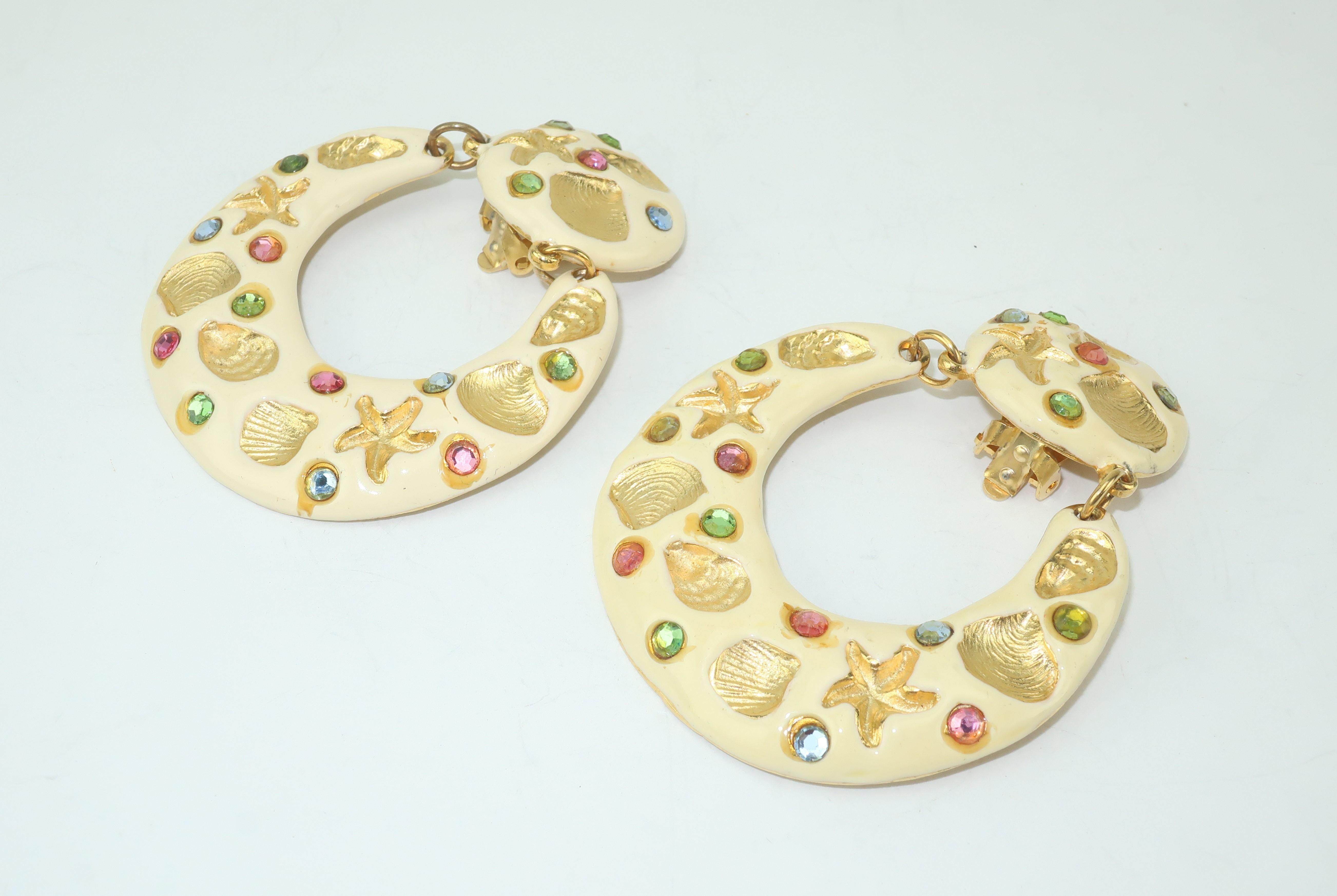 1970’s Gem-Craft Enameled Earrings With Shell & Starfish Motif 2