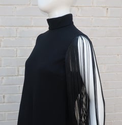 1960’s Gayle Kirkpatrick Black Crepe Dress With Fringe Sleeves