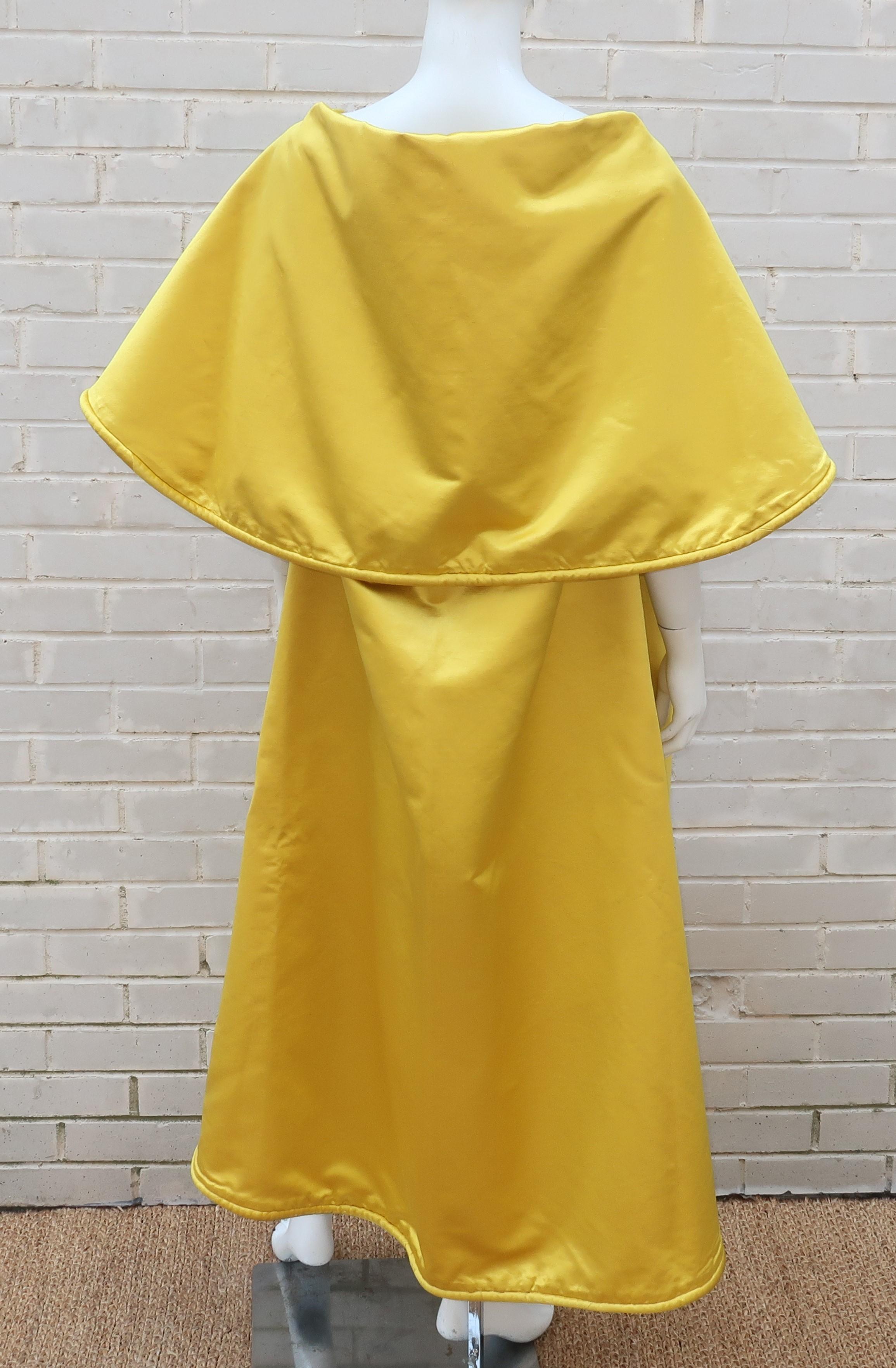 1950’s Showgirl Style Yellow Satin Beaded Fringed Dress With Wrap Coat 1