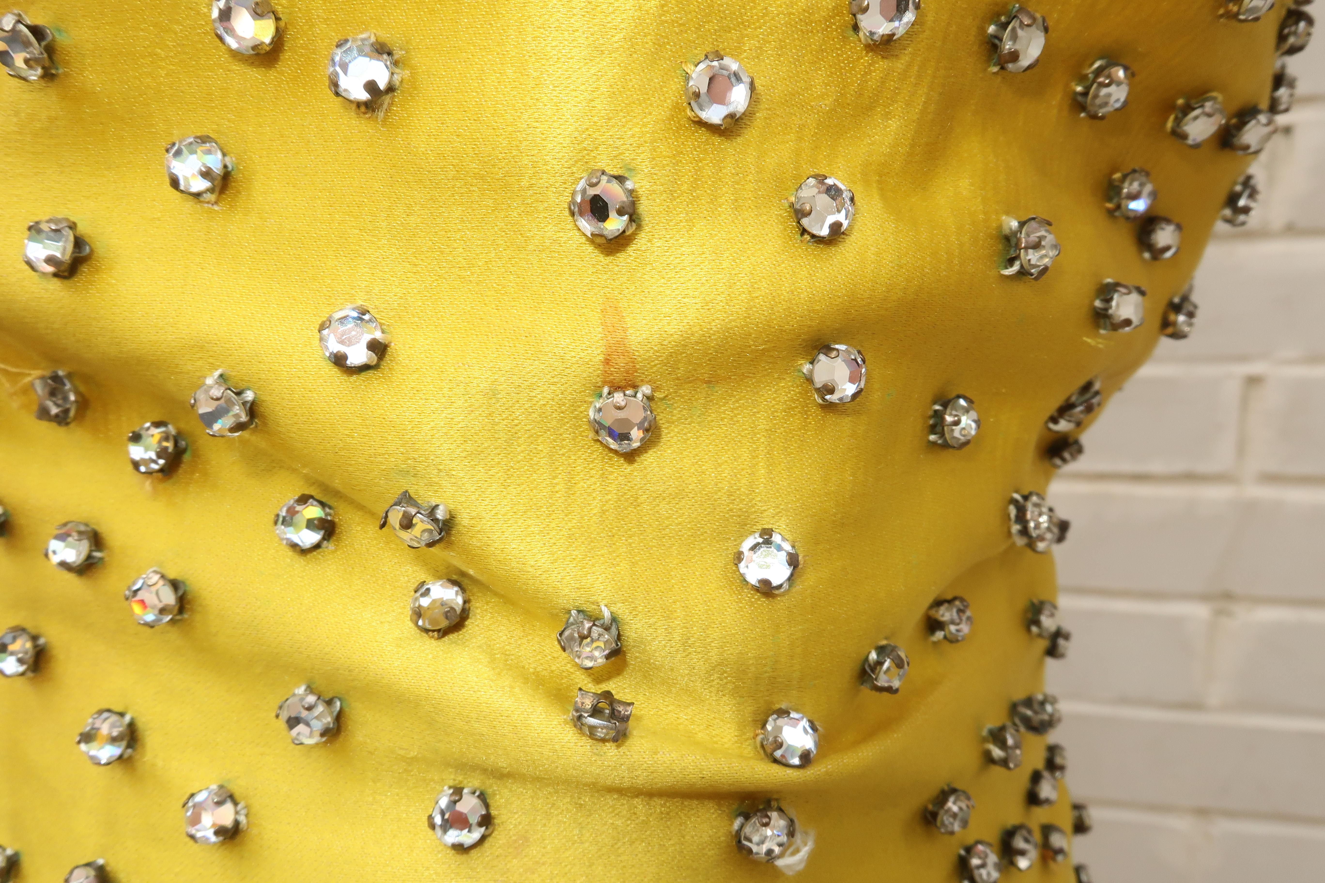 1950’s Showgirl Style Yellow Satin Beaded Fringed Dress With Wrap Coat 11
