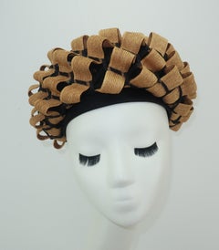 1950's Italian Natural Straw & Black Net Pillbox Hat