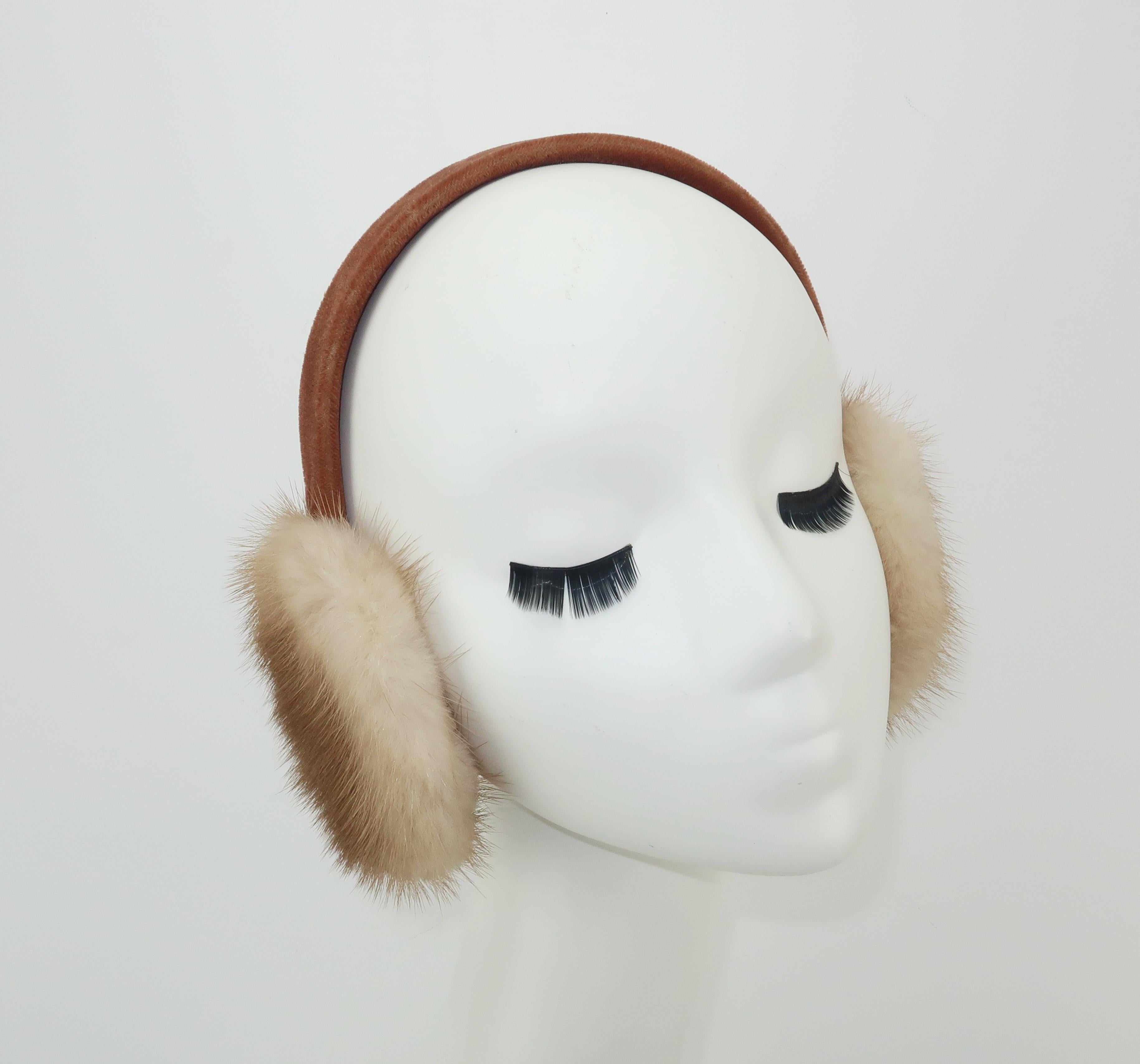 Gray Blonde Mink Fur and Velvet Vintage Ear Muffs