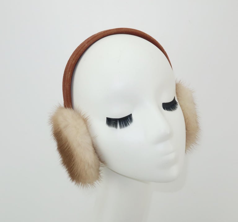 Blonde Mink Fur and Velvet Vintage Ear Muffs at 1stDibs