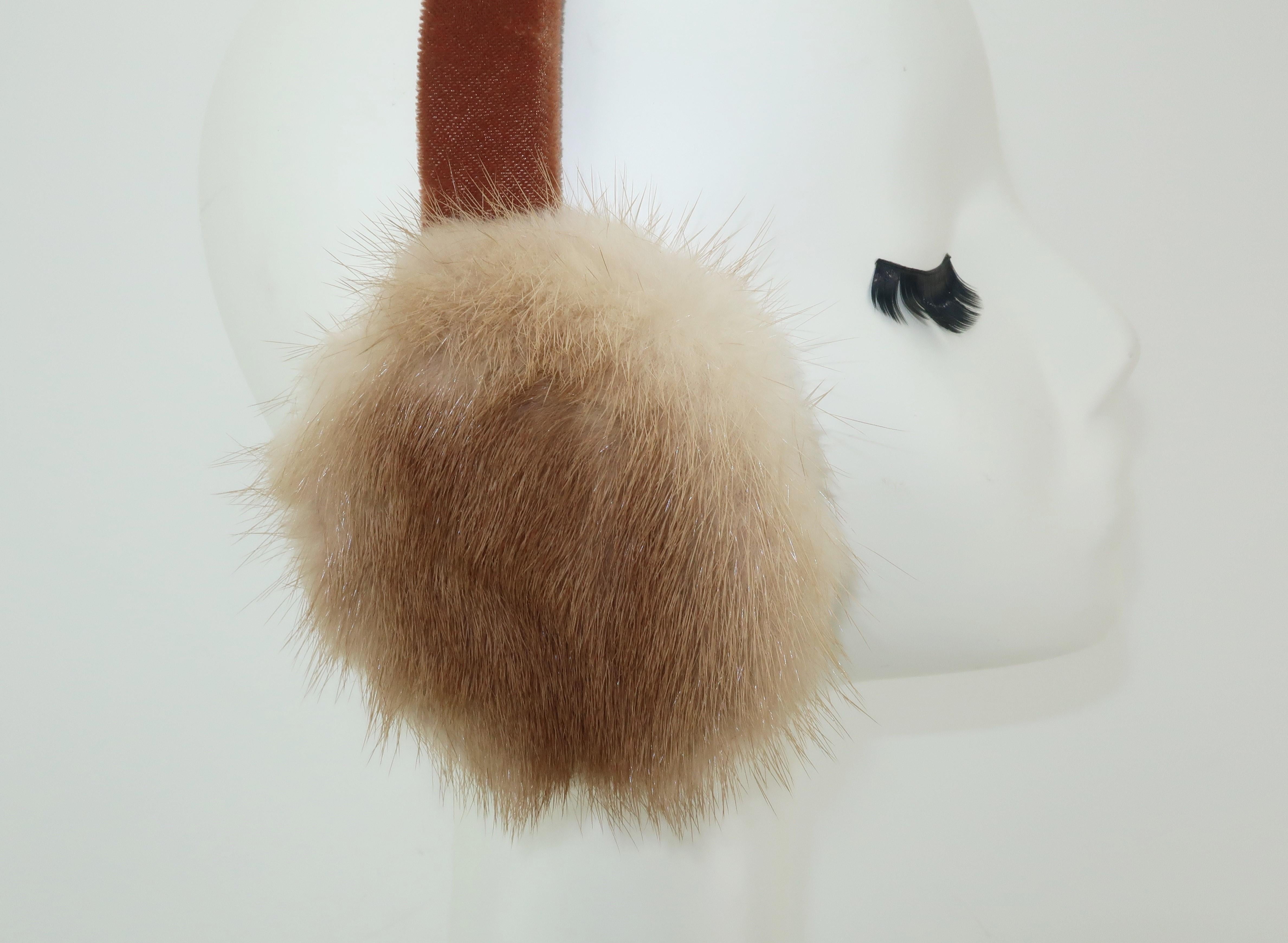 Women's Blonde Mink Fur and Velvet Vintage Ear Muffs