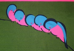 Vintage Christian Dior Hot Pink, Blue & Green Silk Scarf With Bird Motif
