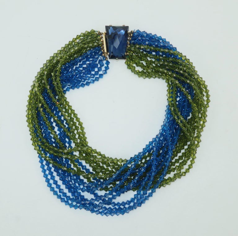 Castlecliff Multi Strand Vintage Olive Green and Brilliant Blue Beaded ...