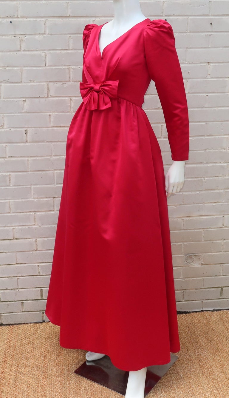C.1970 Victoria Royal Ruby Red Satin Evening Dress For Sale at 1stDibs