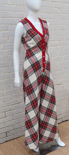 C.1970 Bill Atkinson Velvet & Wool Plaid Jumpsuit