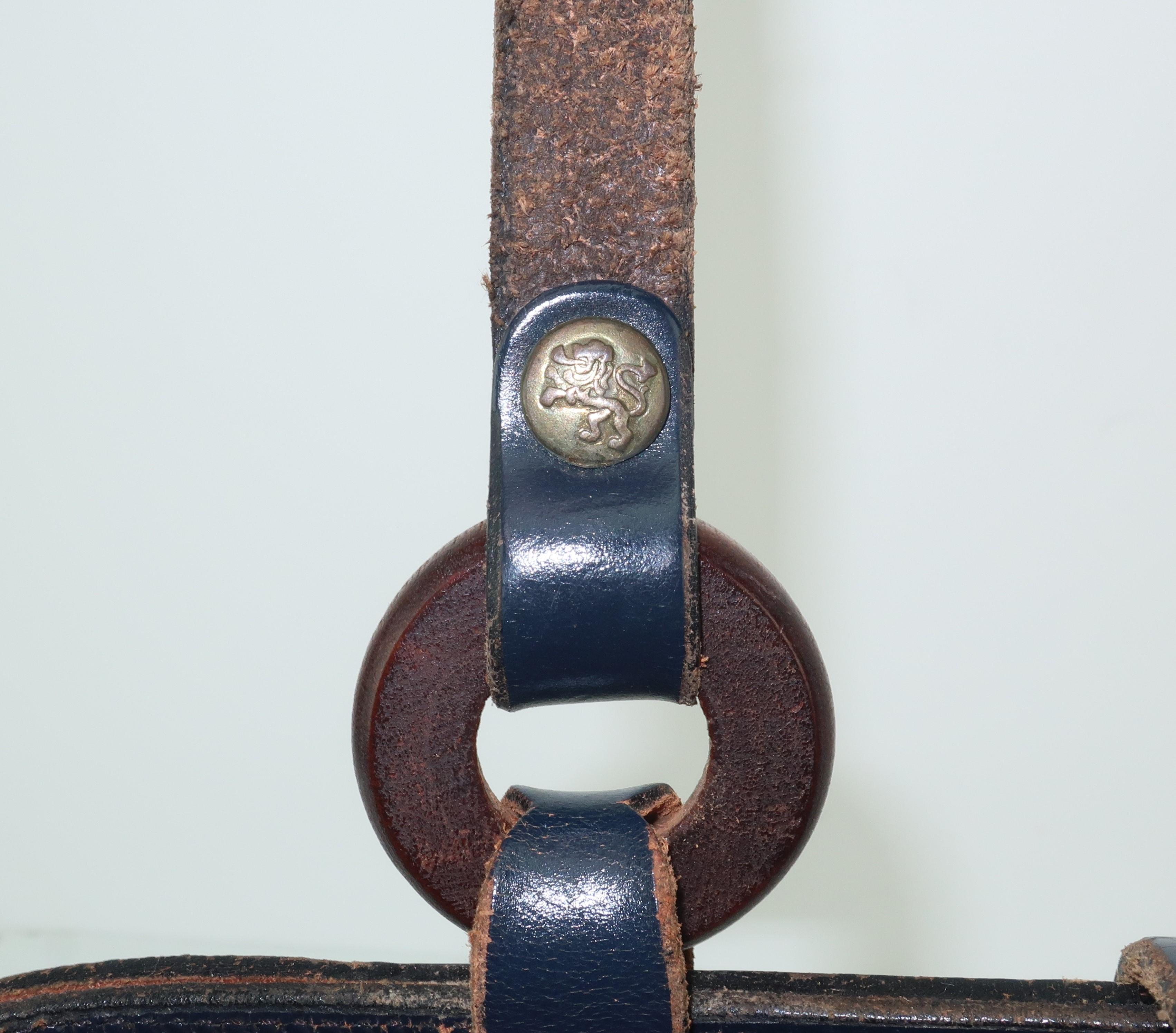 John Romain Navy Blue Leather and Straw Mini Tote Handbag, 1960s 5