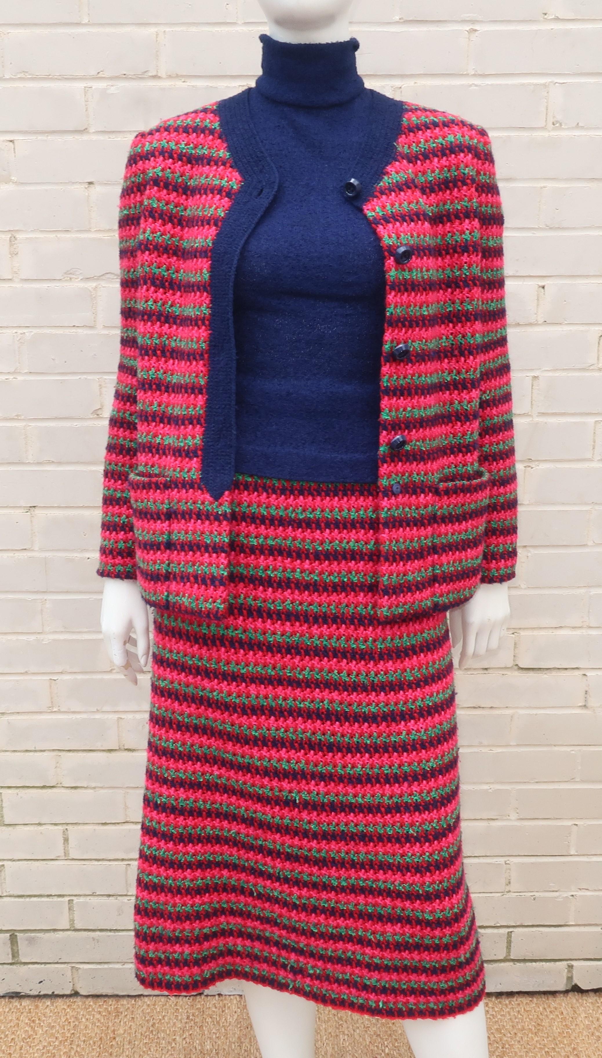 Black Murrell Hand Crocheted Knit Three Piece Suit, 1960s