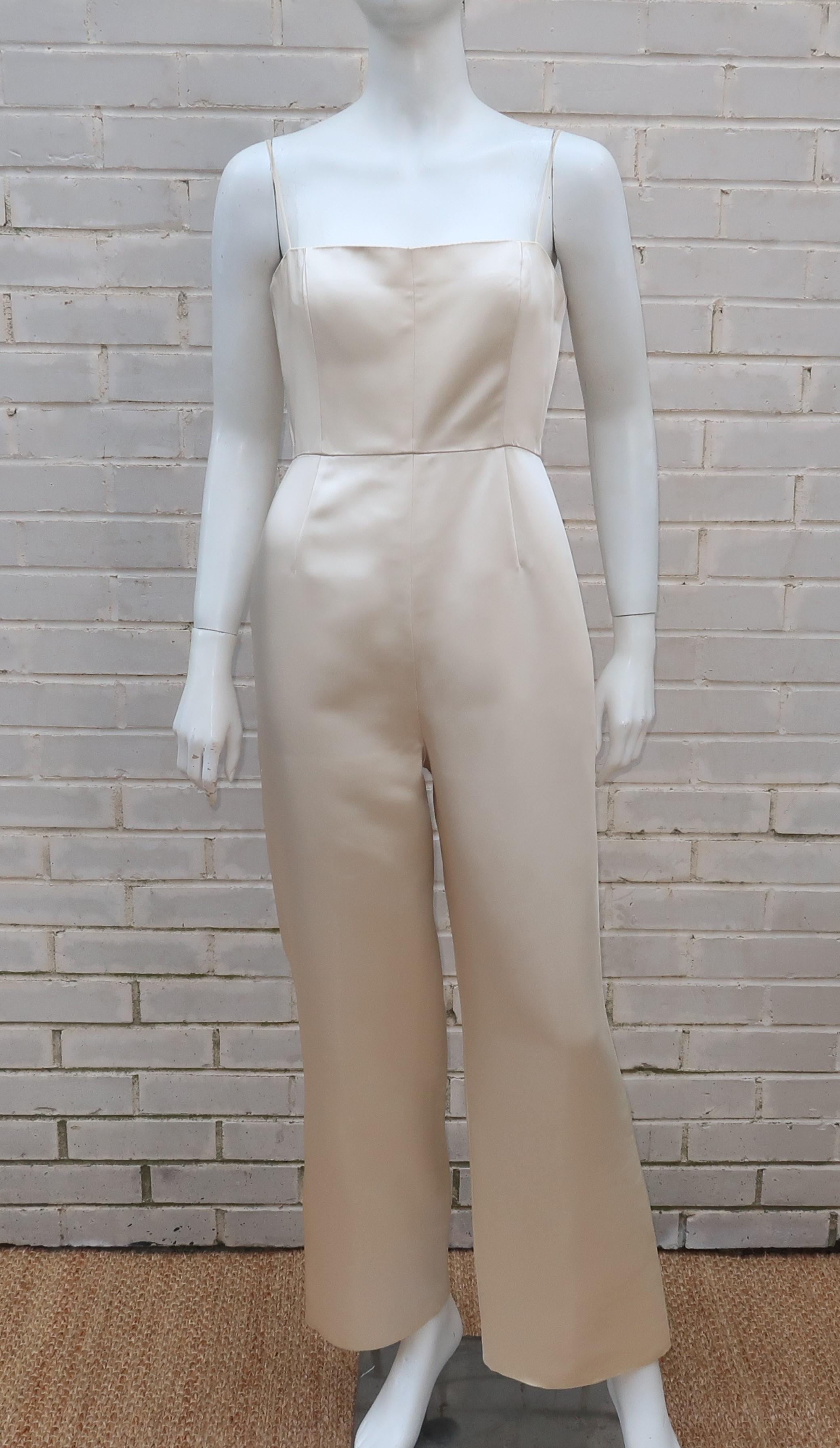 Elinor Simmons for Malcolm Starr Satin Jumpsuit With Jacket, circa 1970 2