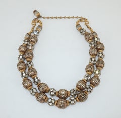 1950’s Multi Strand Rhinestone Fluted Bead Choker Necklace