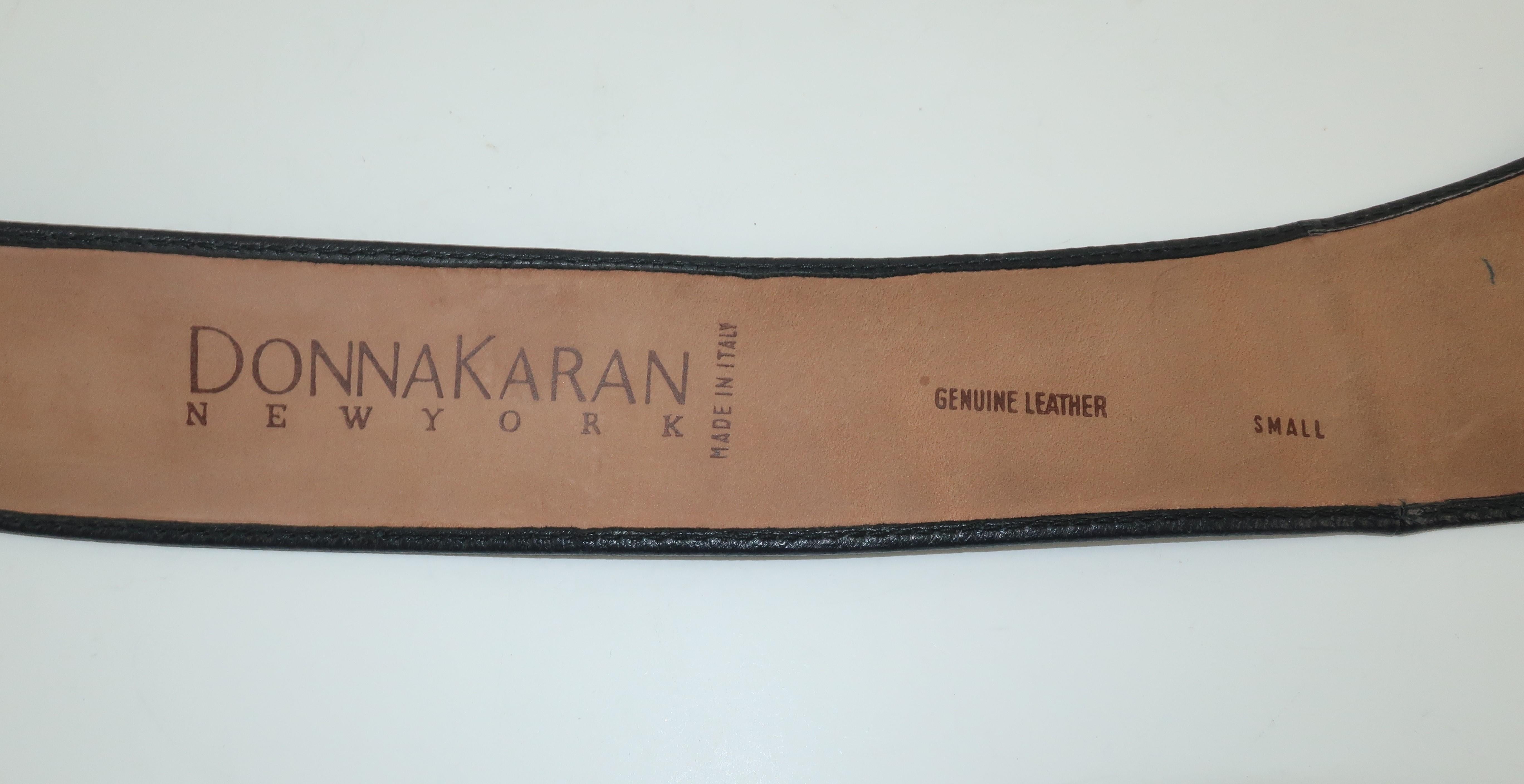 Women's Robert Lee Morris for Donna Karan Gold Buckle Black Leather Belt