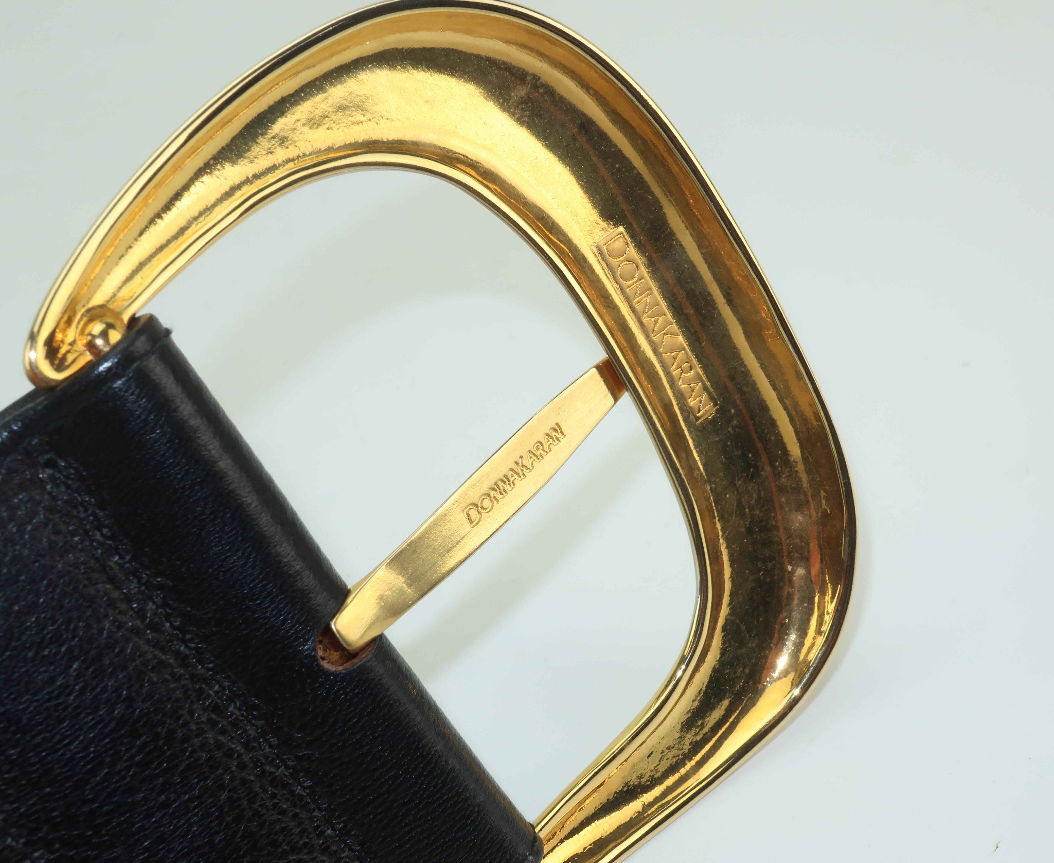 Robert Lee Morris for Donna Karan Gold Buckle Black Leather Belt 3