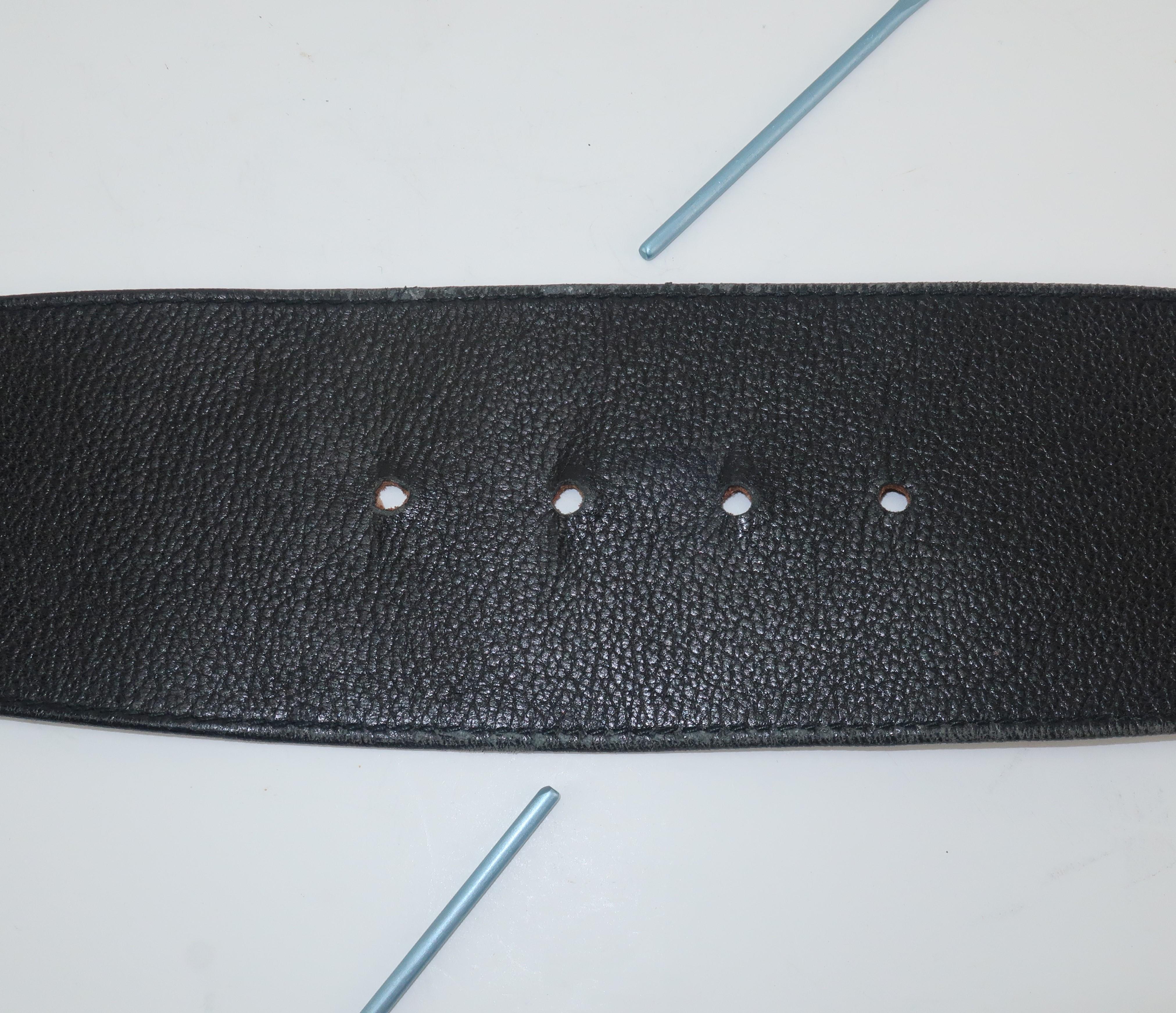 Robert Lee Morris for Donna Karan Gold Buckle Black Leather Belt 2