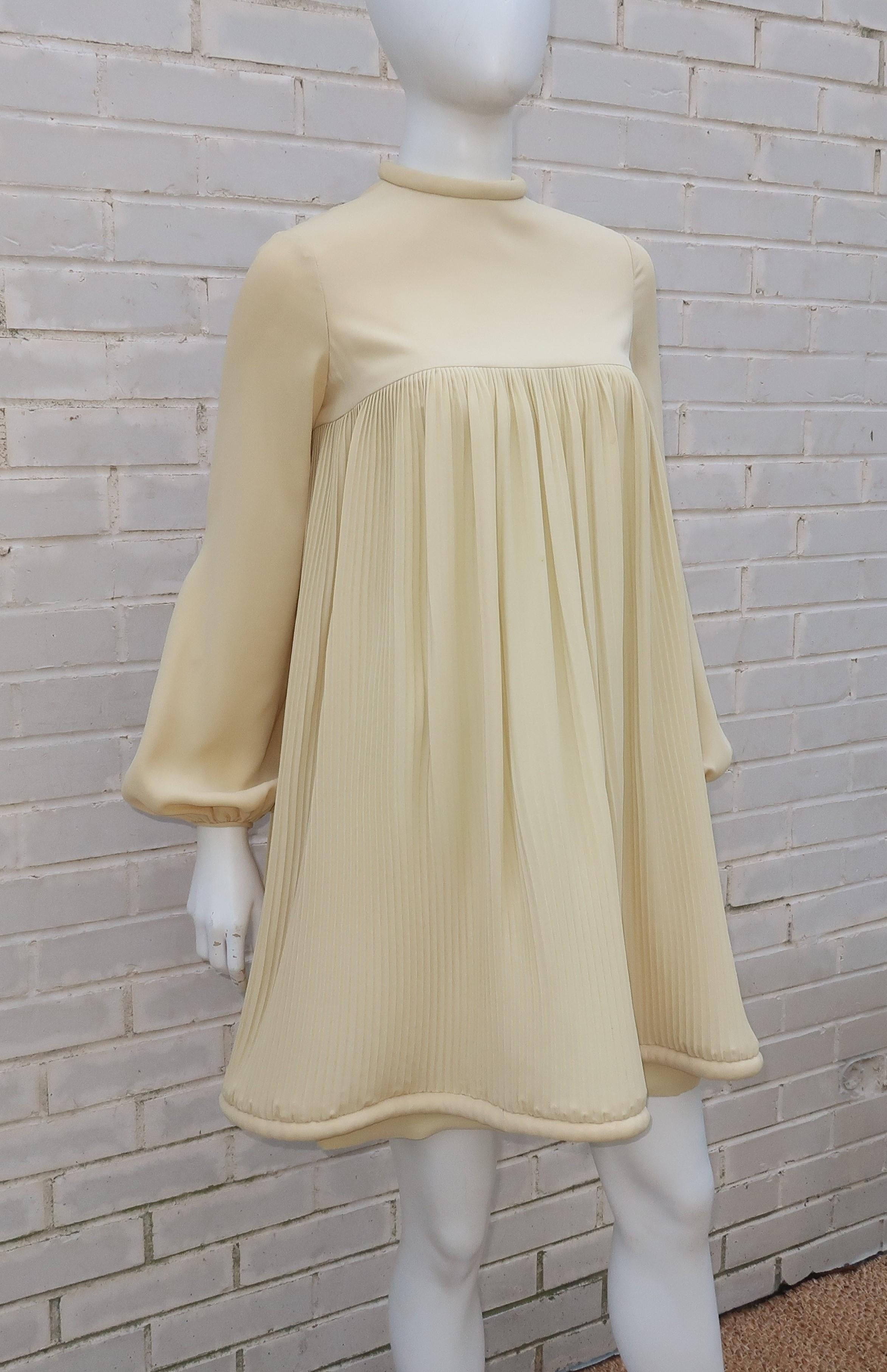 Pierre Cardin Micro Pleated Silk Trapeze Dress, 1960's 1