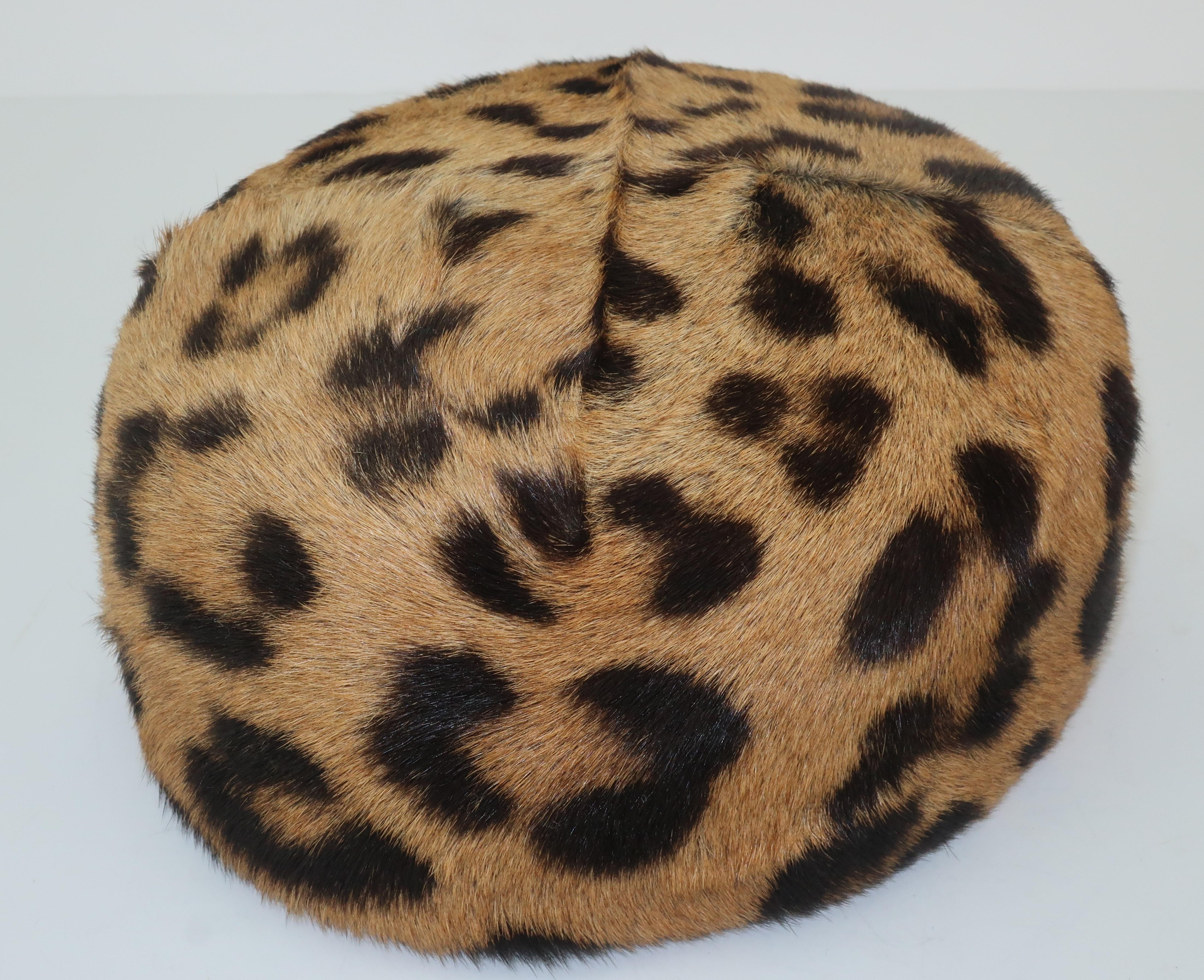 1950’s Leopard Print Fur Pillbox Hat In Good Condition In Atlanta, GA