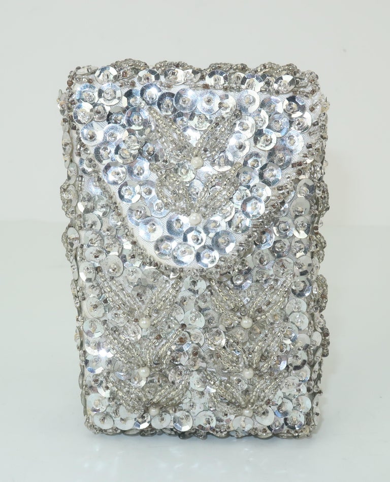 beaded cigarette case C.1960 Walborg Silver Sequin and Seed Bead Cigarette Case at 1stDibs