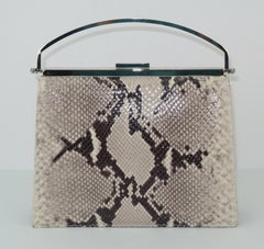 Vintage Neiman Marcus Python Printed Leather Handbag With Silver Handle