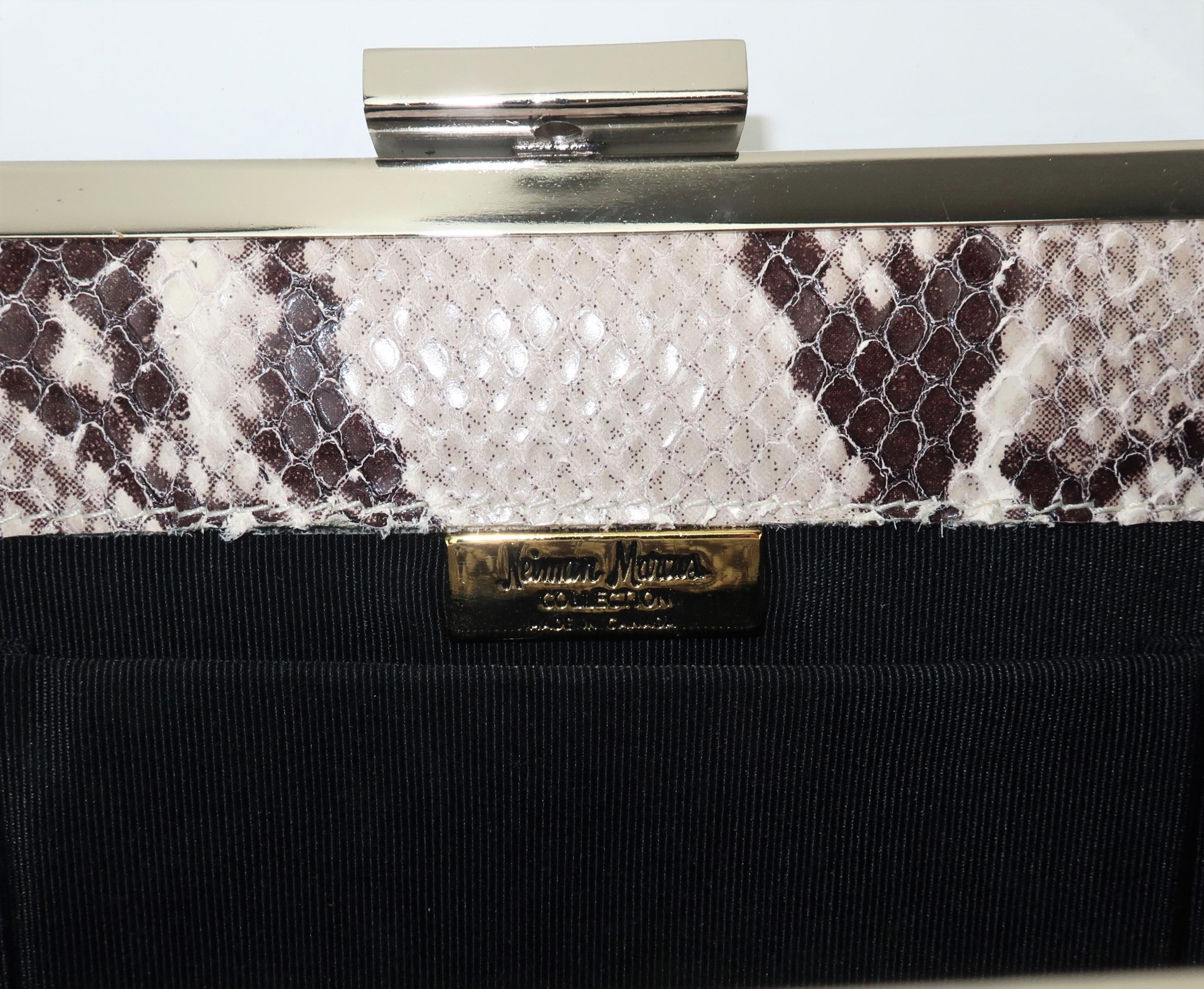 Vintage Neiman Marcus Python Printed Leather Handbag With Silver Handle 3