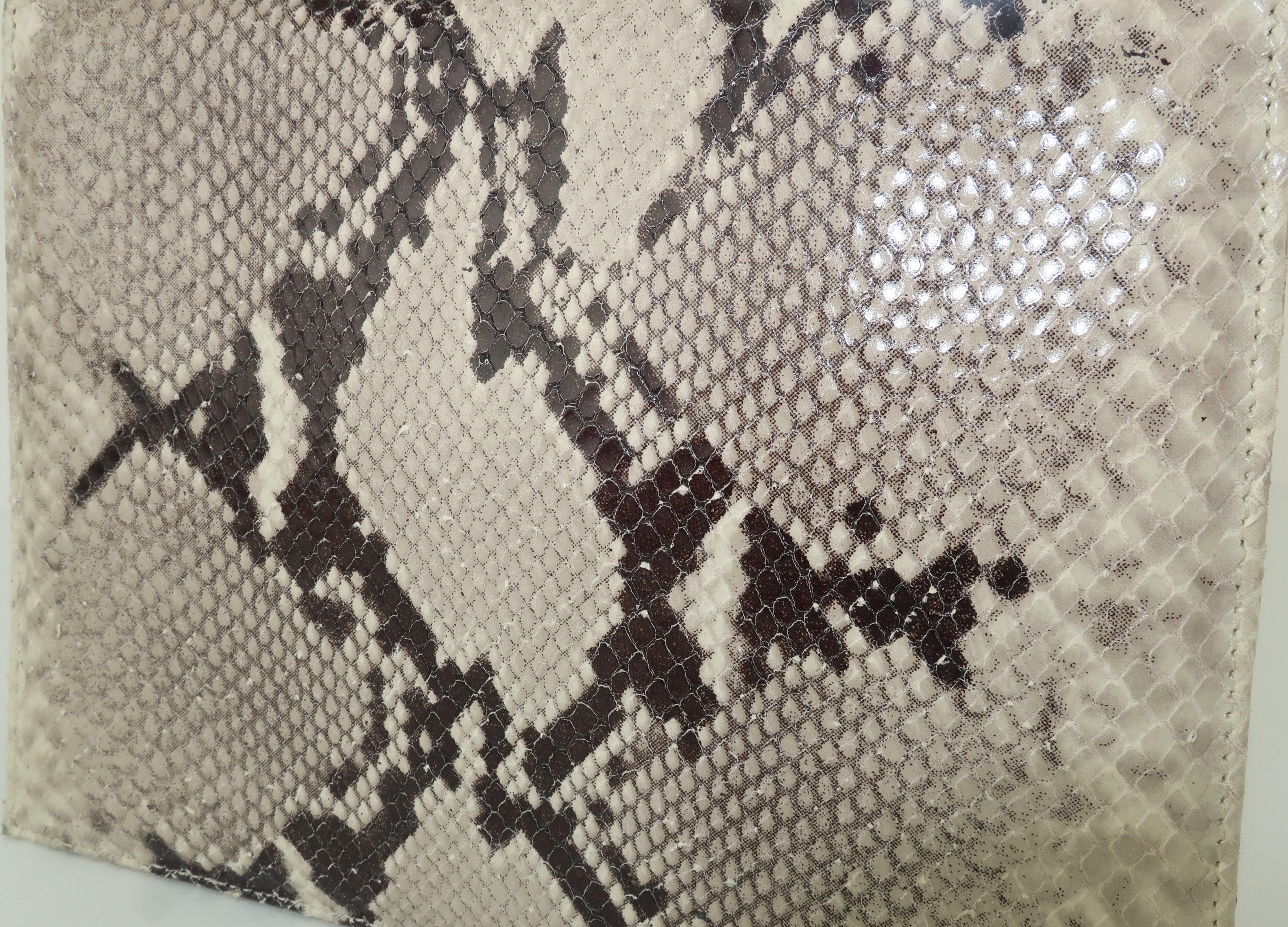Vintage Neiman Marcus Python Printed Leather Handbag With Silver Handle 4