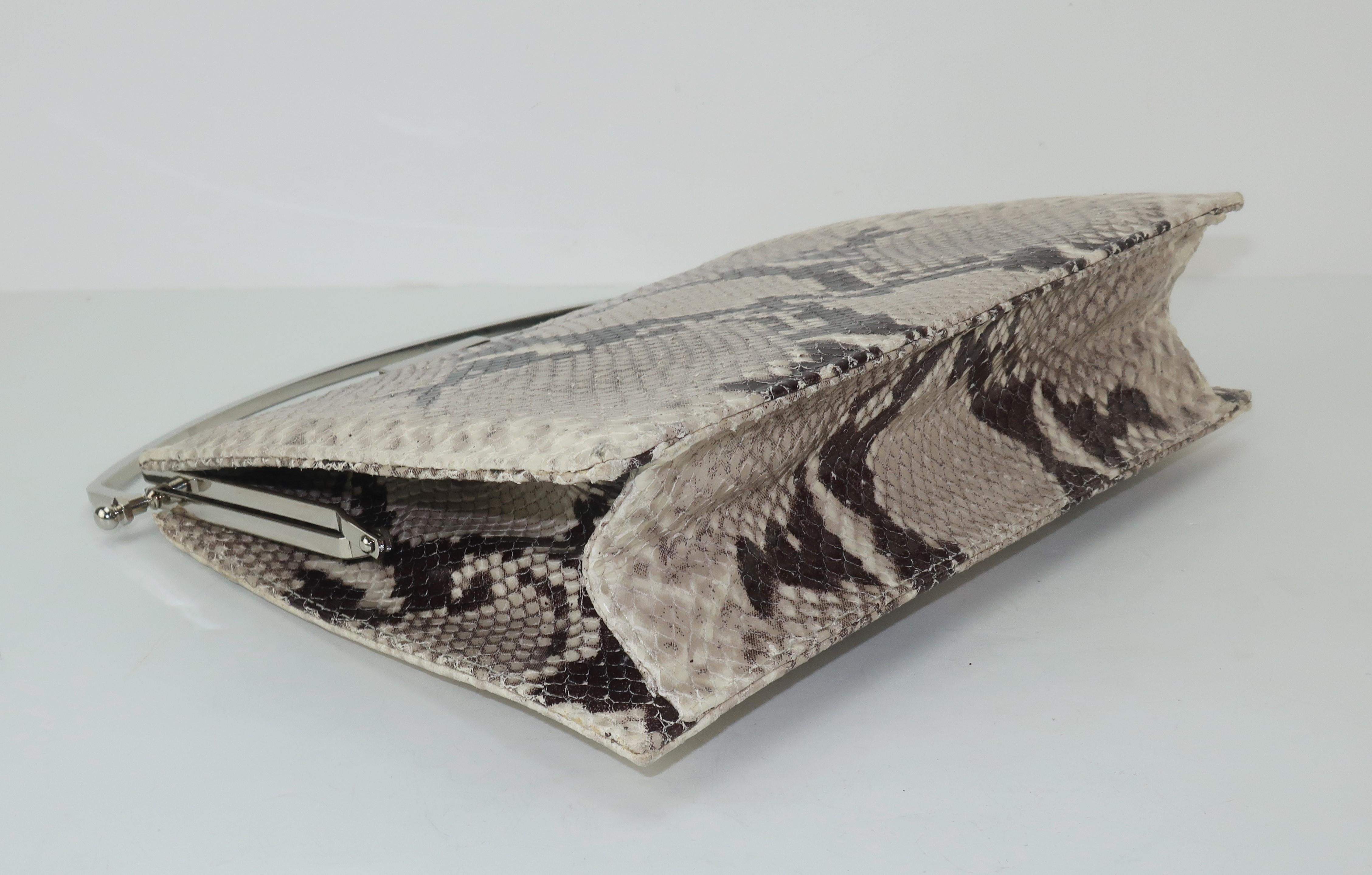 Women's Vintage Neiman Marcus Python Printed Leather Handbag With Silver Handle