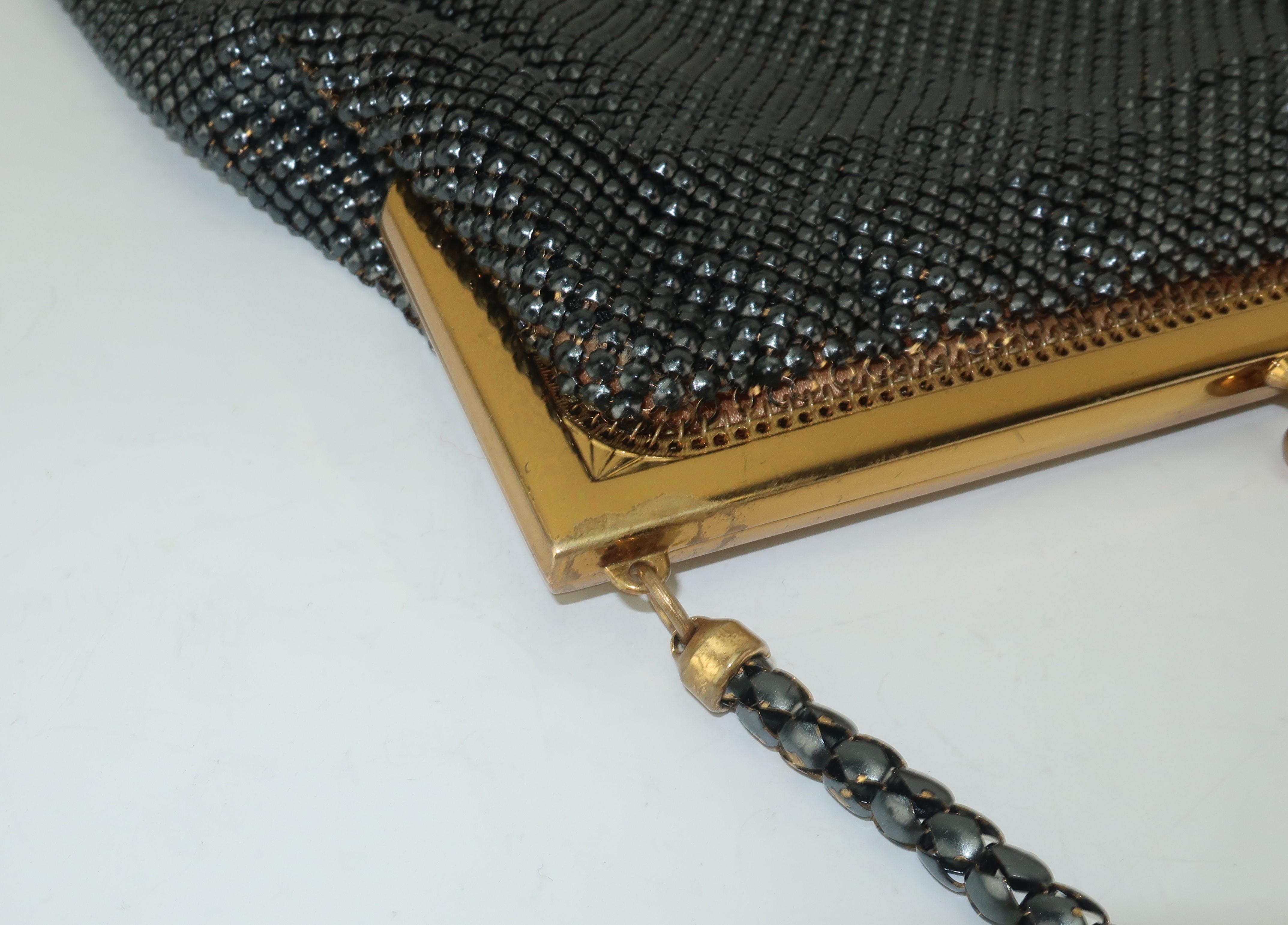 1950’s Whiting & Davis Gunmetal Black & Gold Mesh Evening Handbag 3