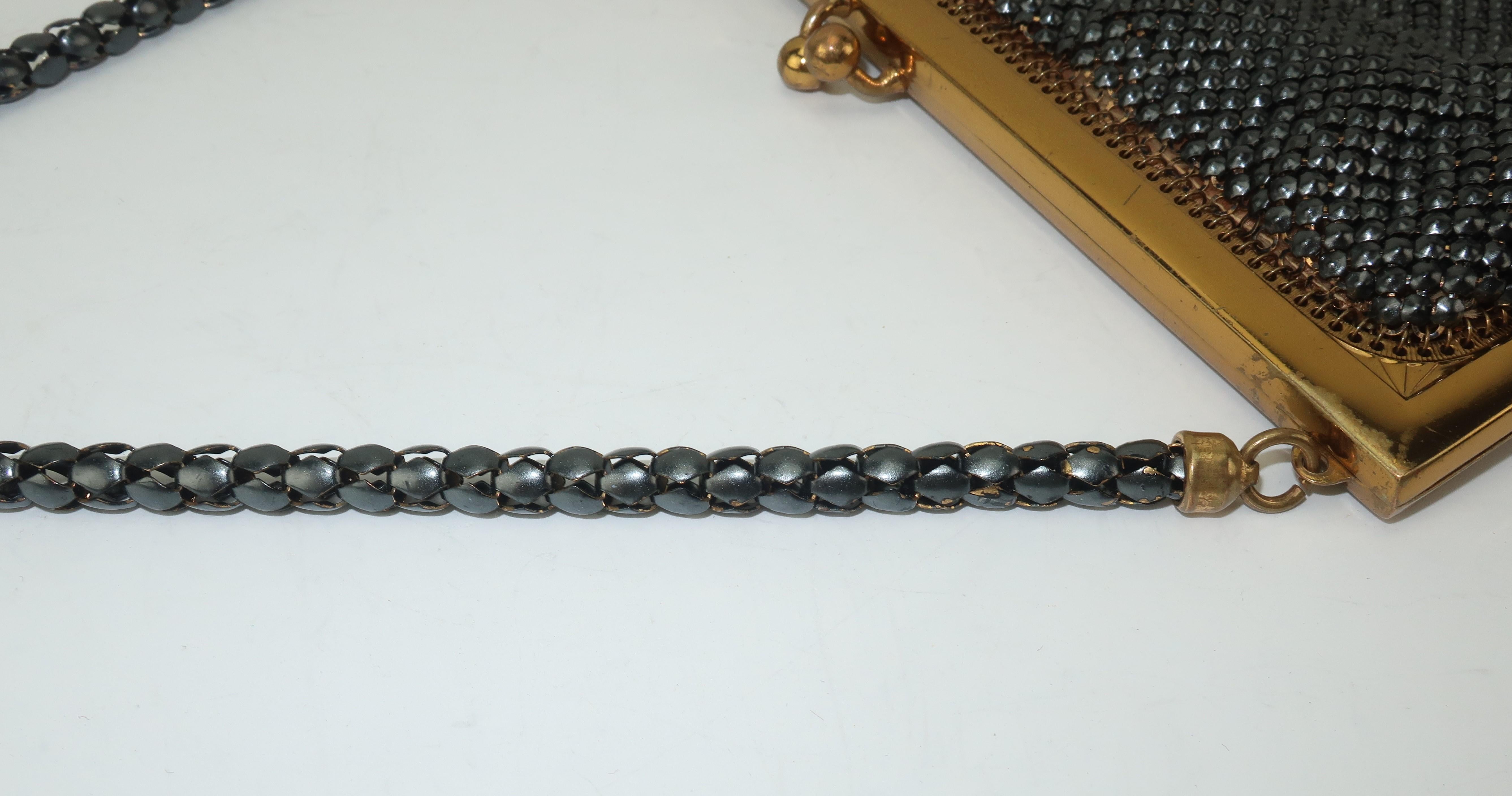 1950’s Whiting & Davis Gunmetal Black & Gold Mesh Evening Handbag 4