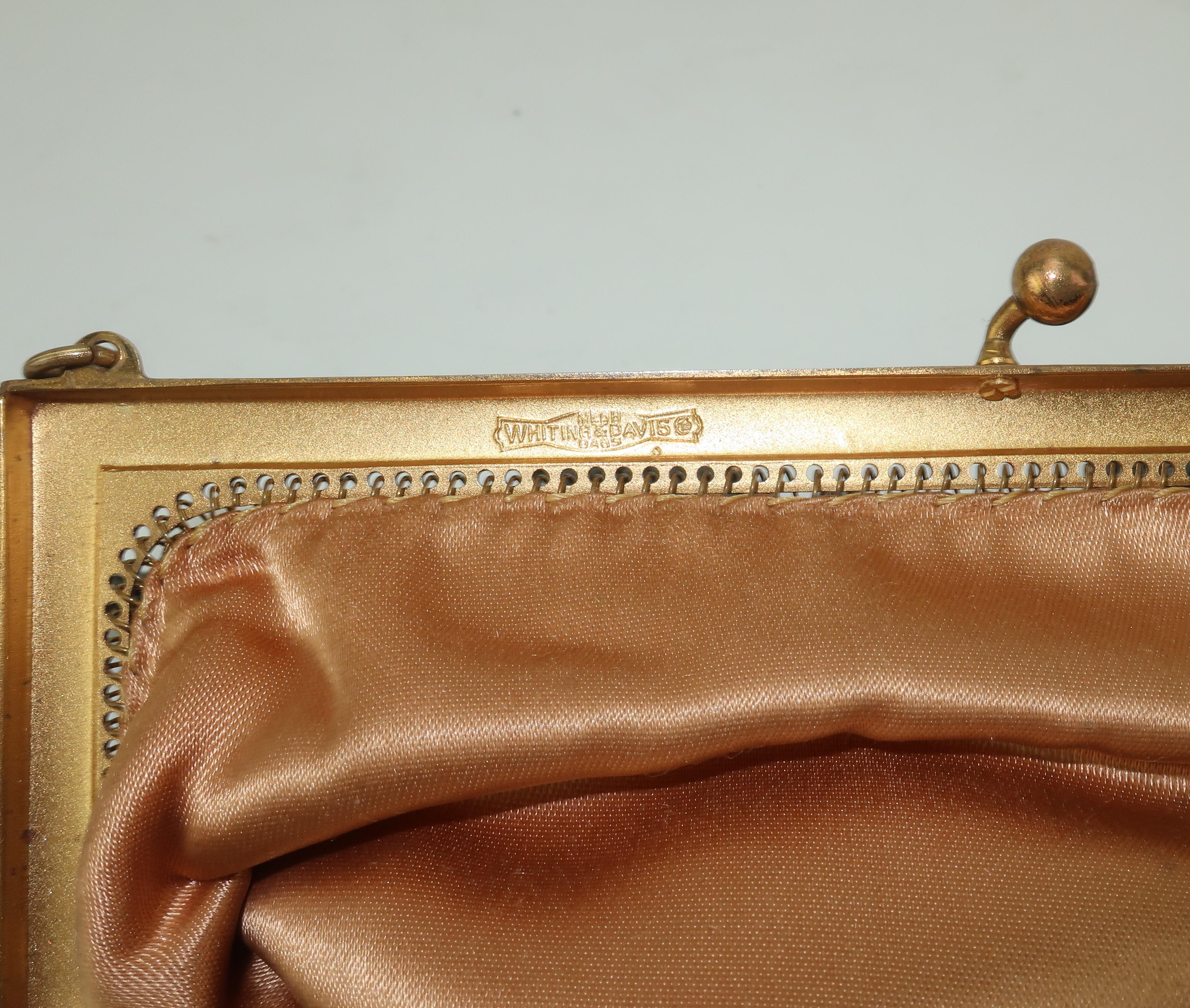 1950’s Whiting & Davis Gunmetal Black & Gold Mesh Evening Handbag 7