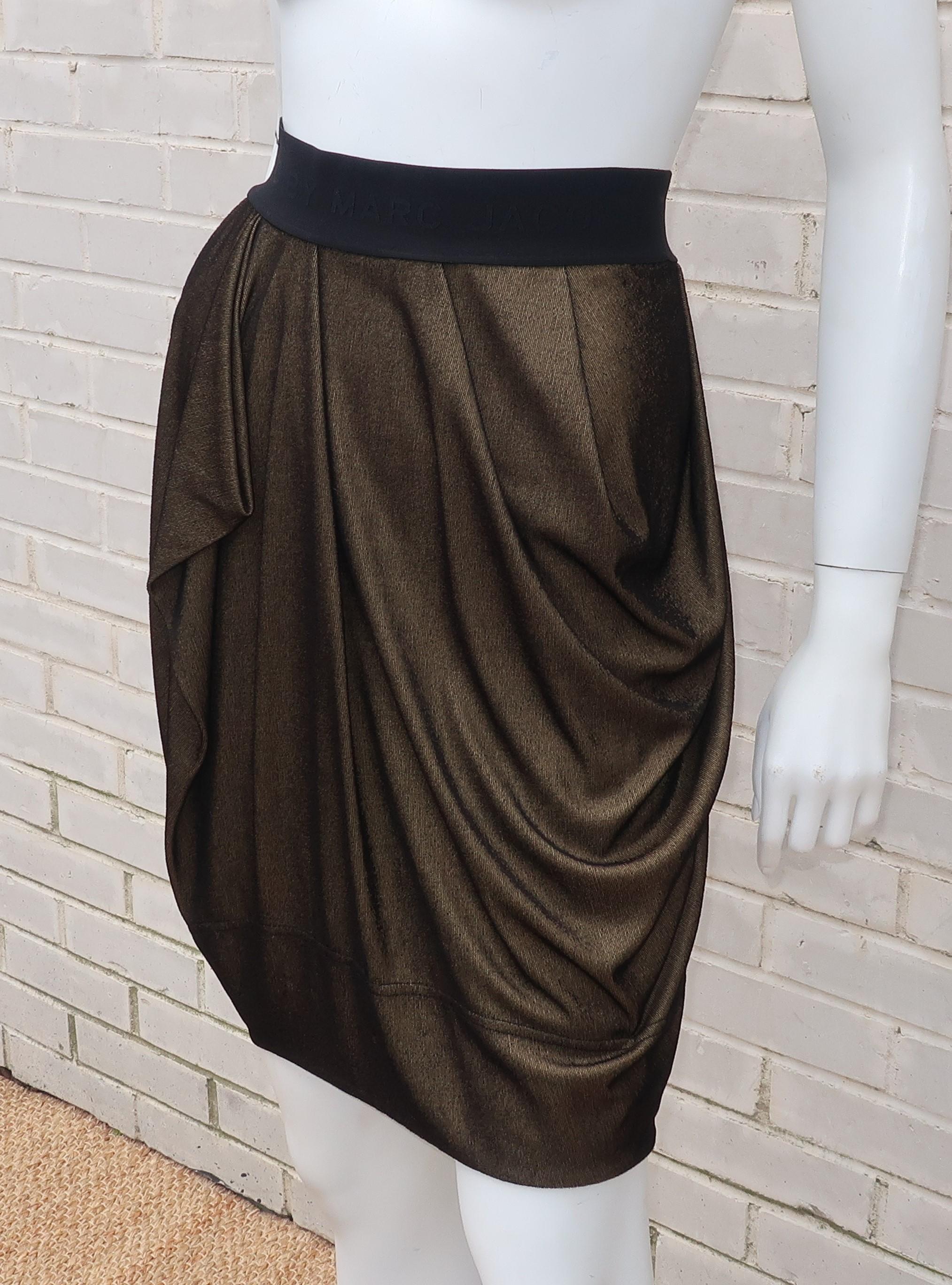 Marc Jacobs Bronzed Black Jersey Draped Bubble Skirt In Good Condition In Atlanta, GA