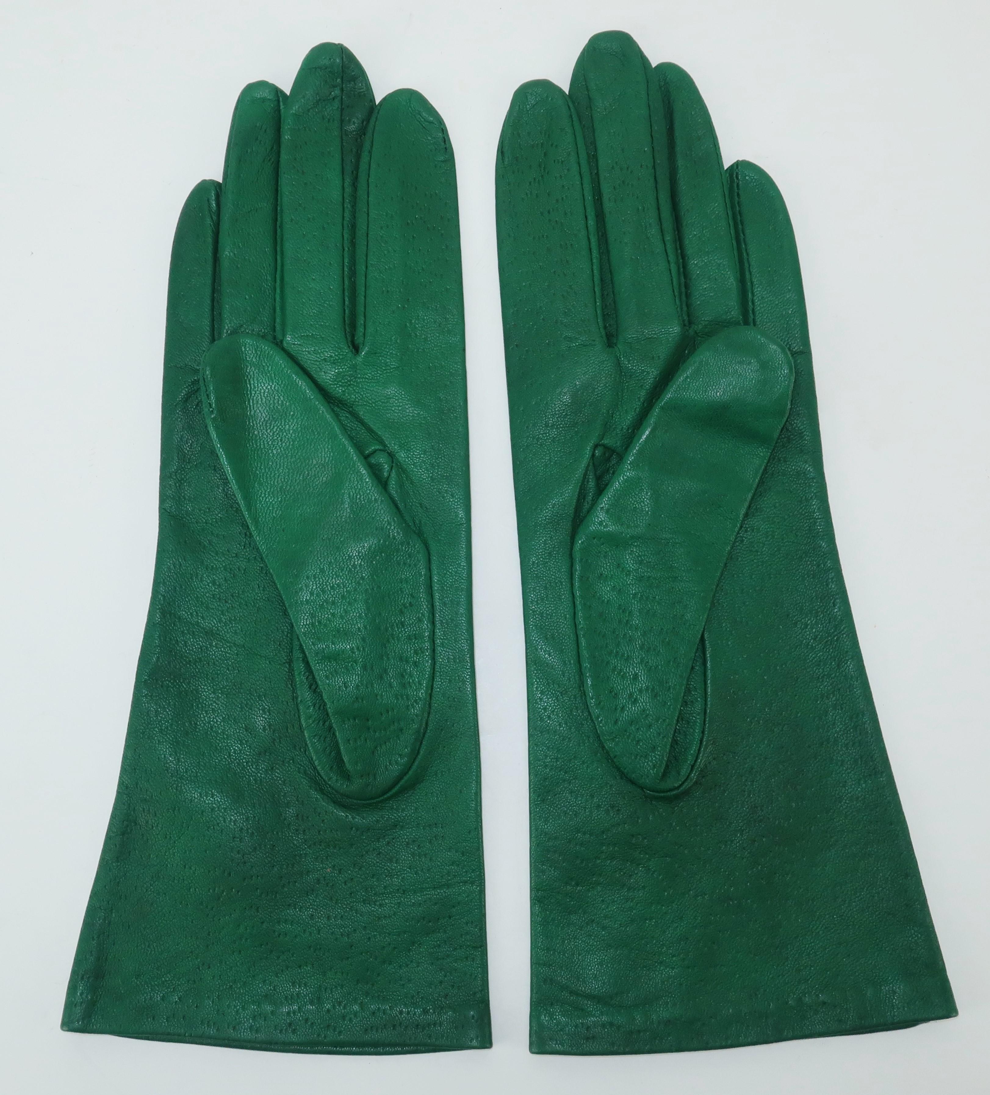 Women's C.1960 Emerald Green Textured Leather Gloves