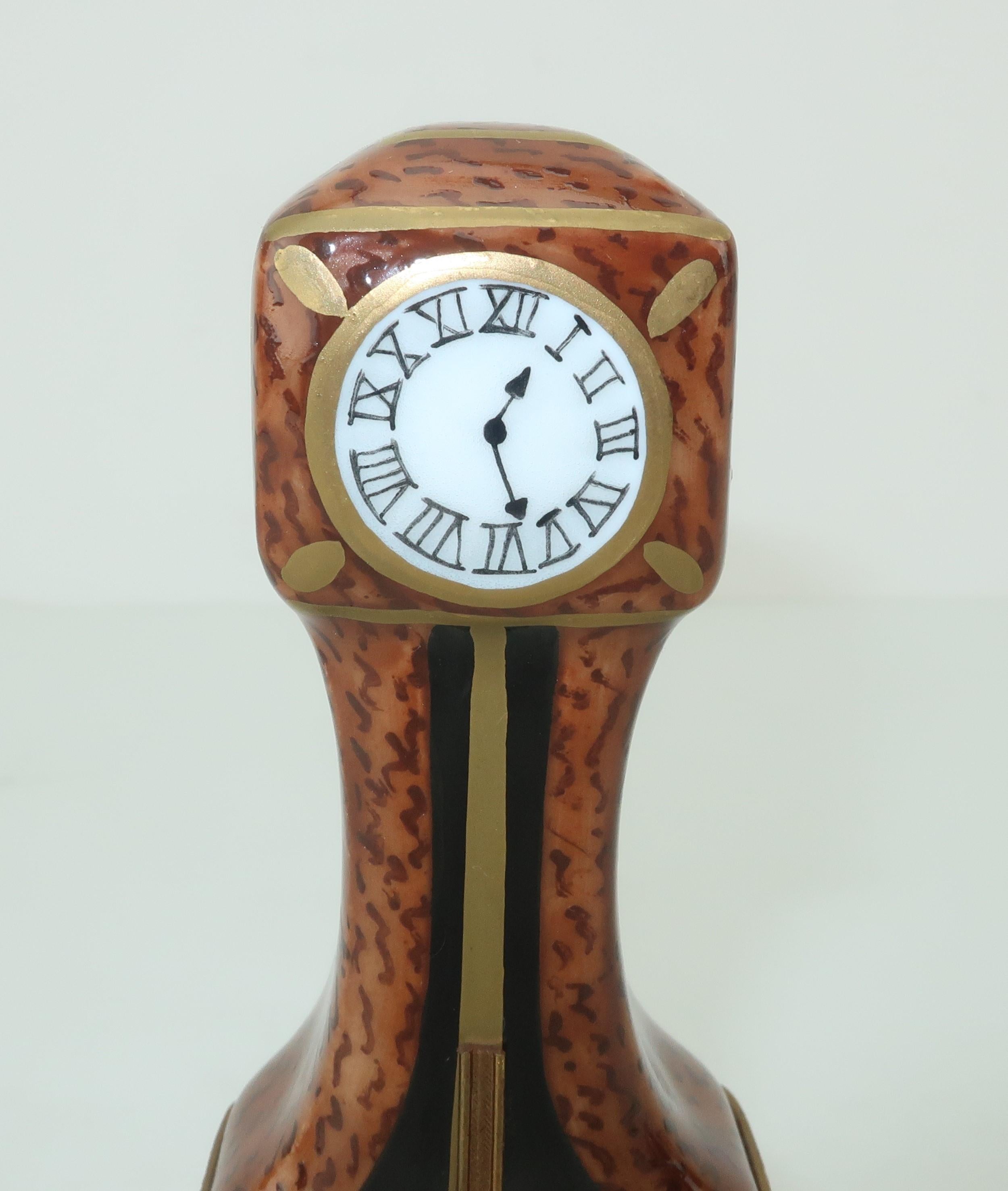 Brown Vintage Hand Painted Limoges Porcelain Clock Trinket Box