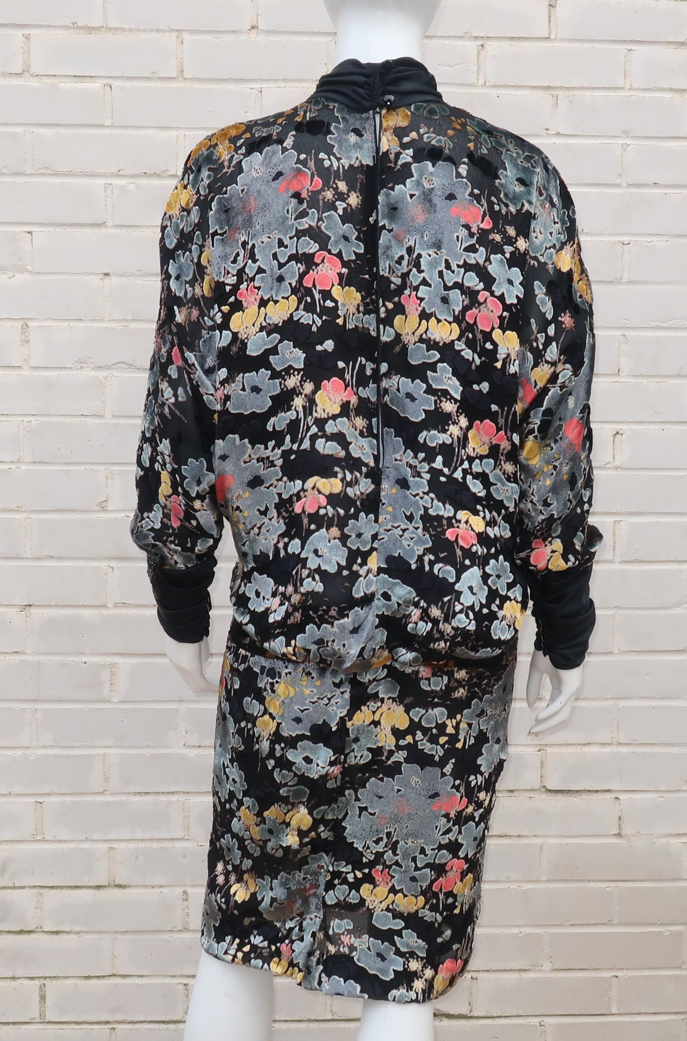 Women's C.1980 Judy Hornby Couture Silk Cut Velvet Flapper Style Dress