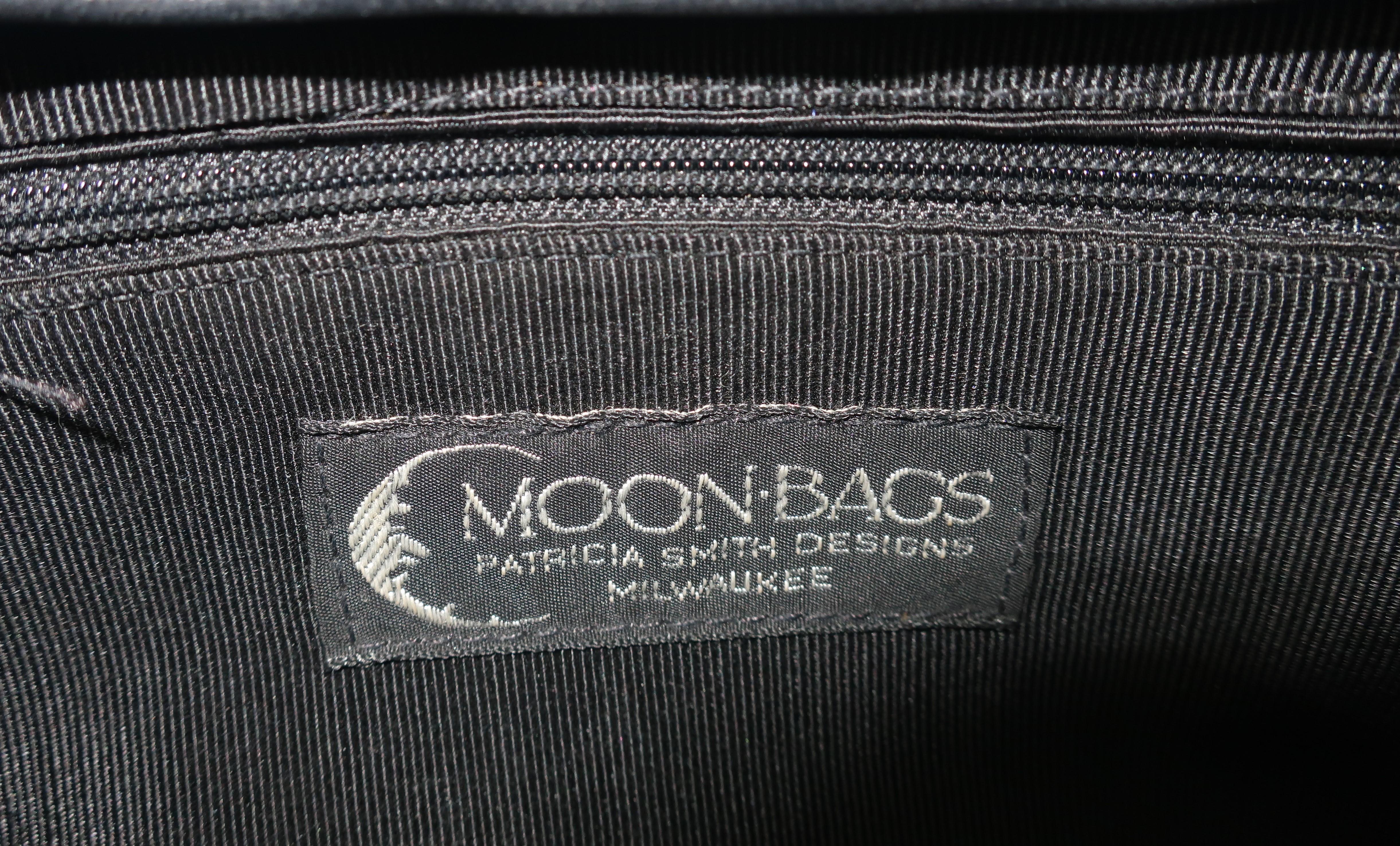 1980's Moon Bags Needlepoint Leather & Hand Painted Lacquer Wood Handbag 9