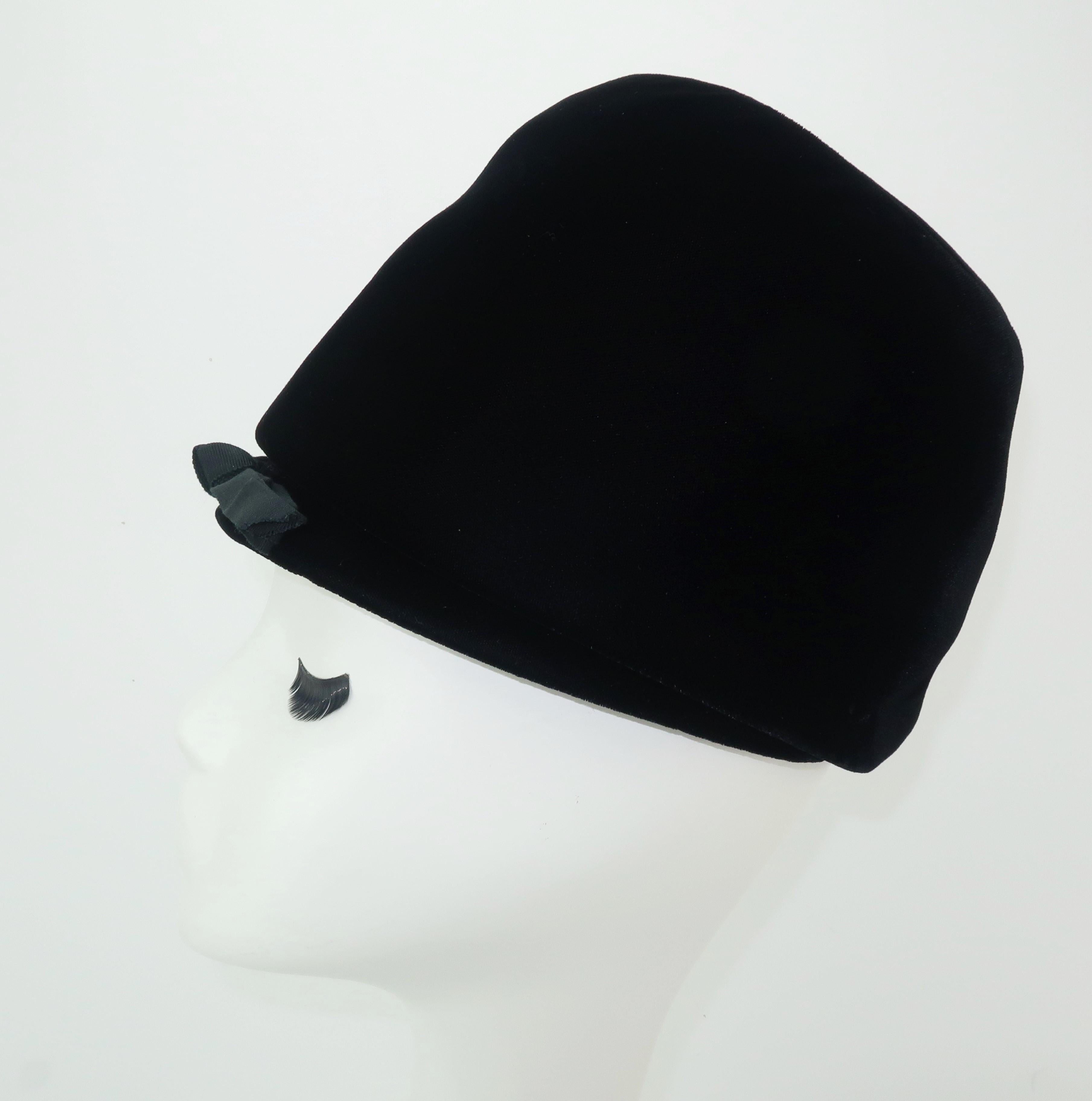 Mod 1960's Franklin Simon Black Velvet Helmet Hat 1