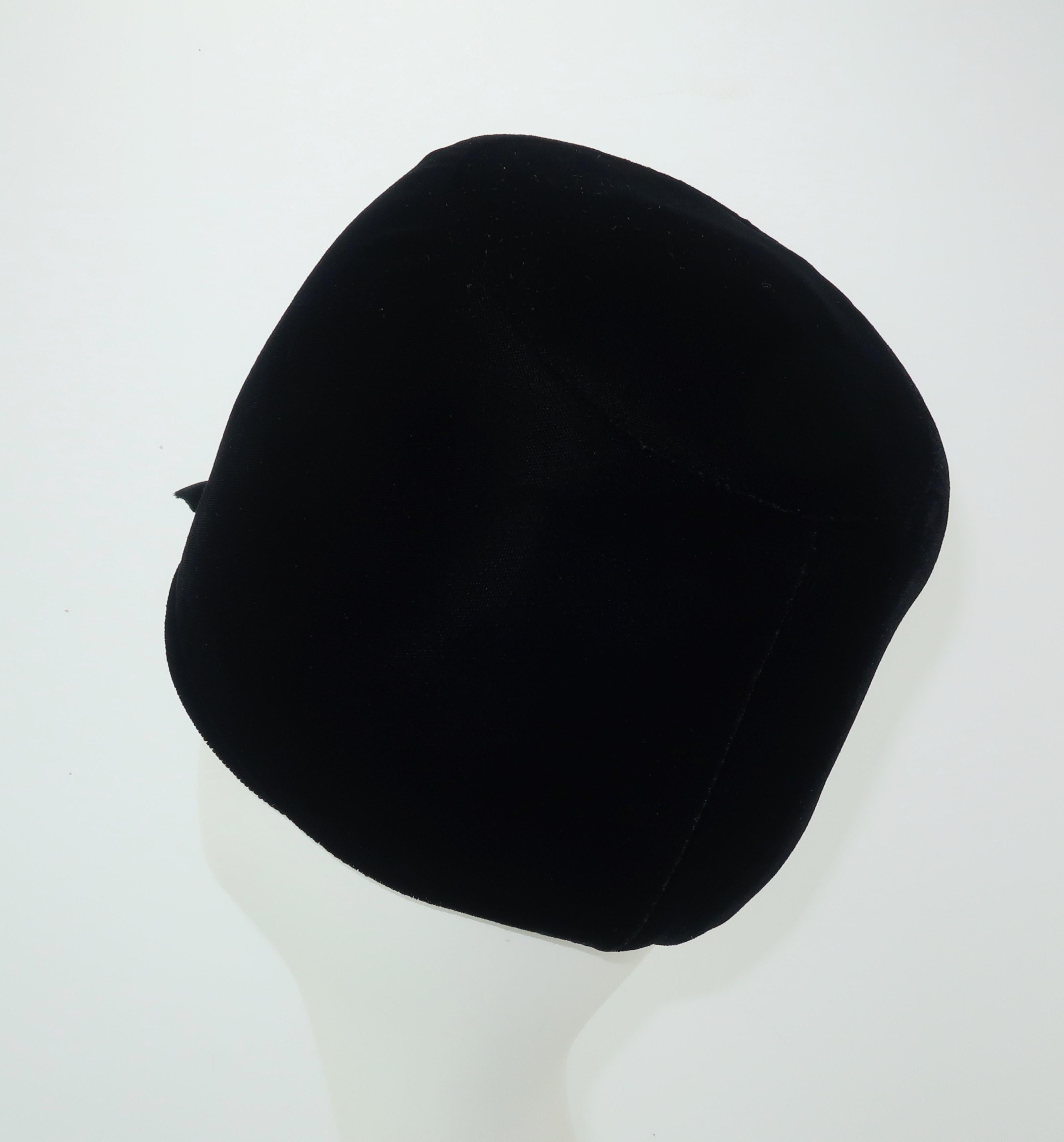 Mod 1960's Franklin Simon Black Velvet Helmet Hat 2