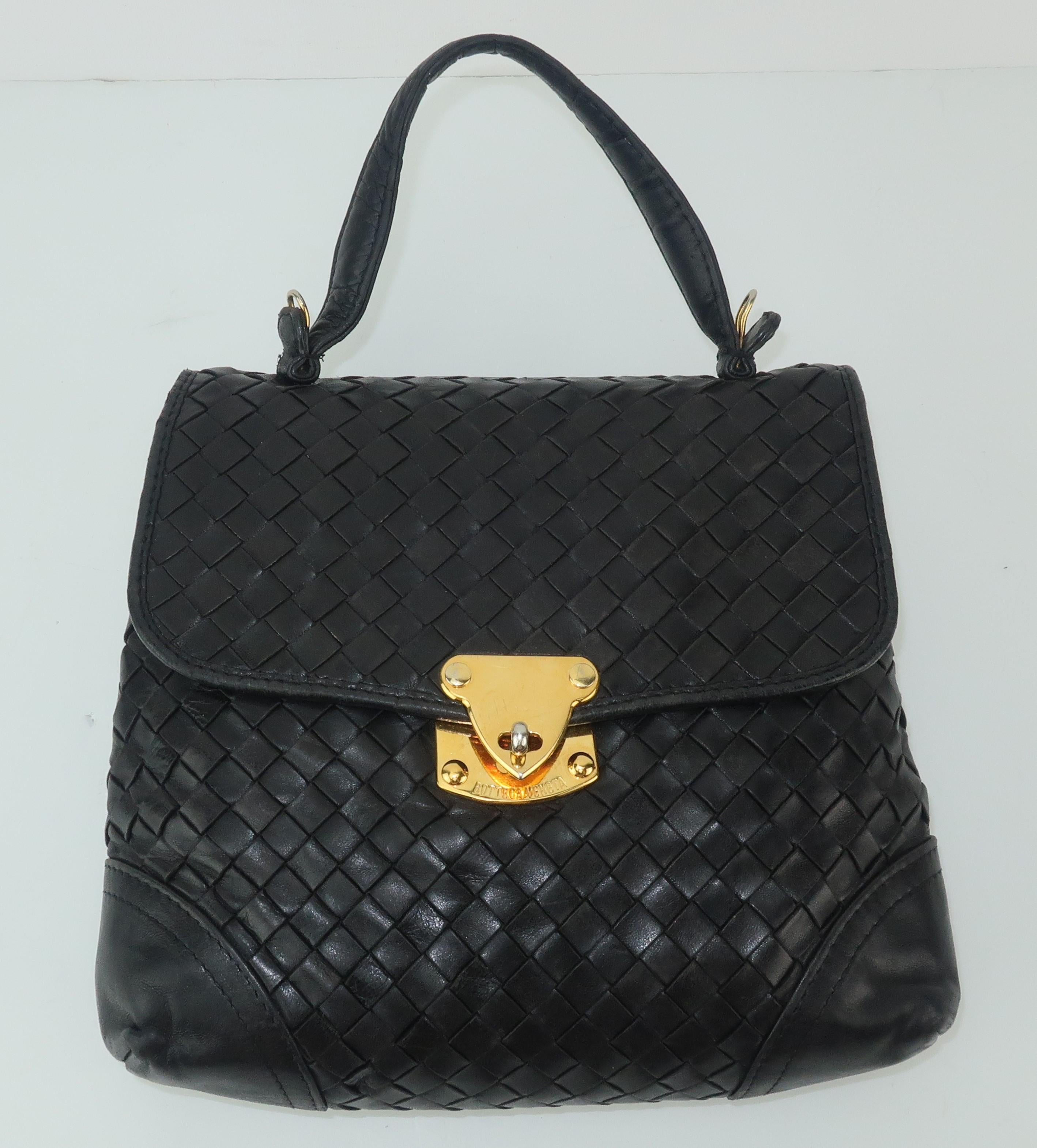 Bottega Veneta Black Intrecciato Leather Shoulder Handbag In Good Condition In Atlanta, GA