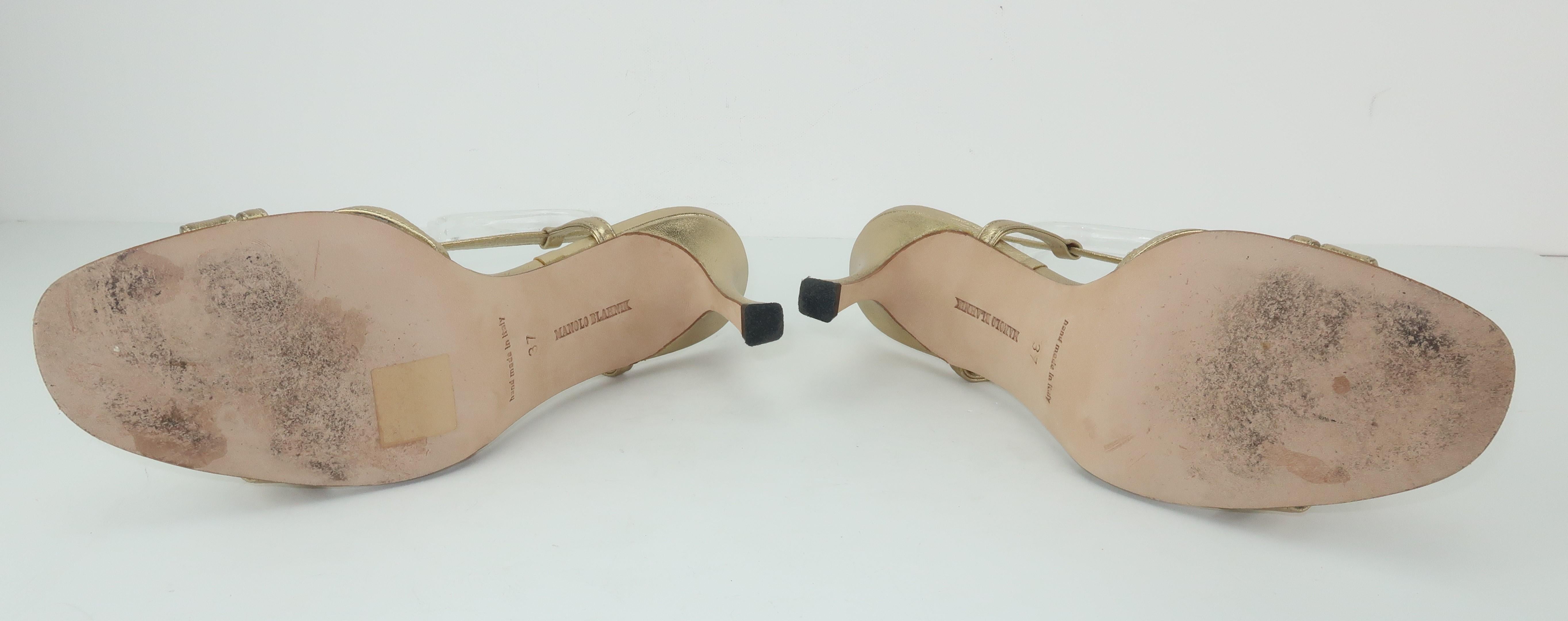 Manolo Blahnik Gold Leather Strappy Sandal Shoes Sz 37 1