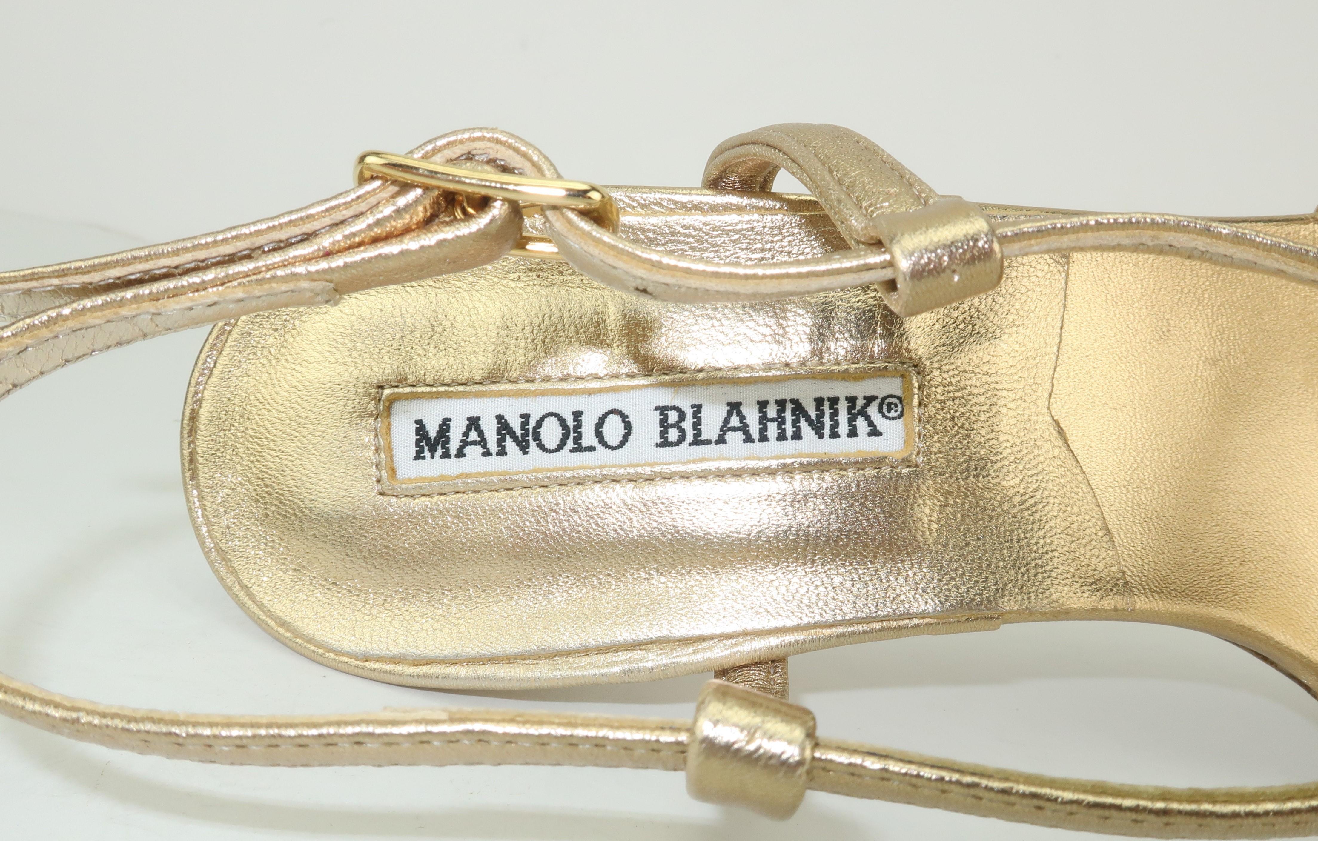 Manolo Blahnik Gold Leather Strappy Sandal Shoes Sz 37 2