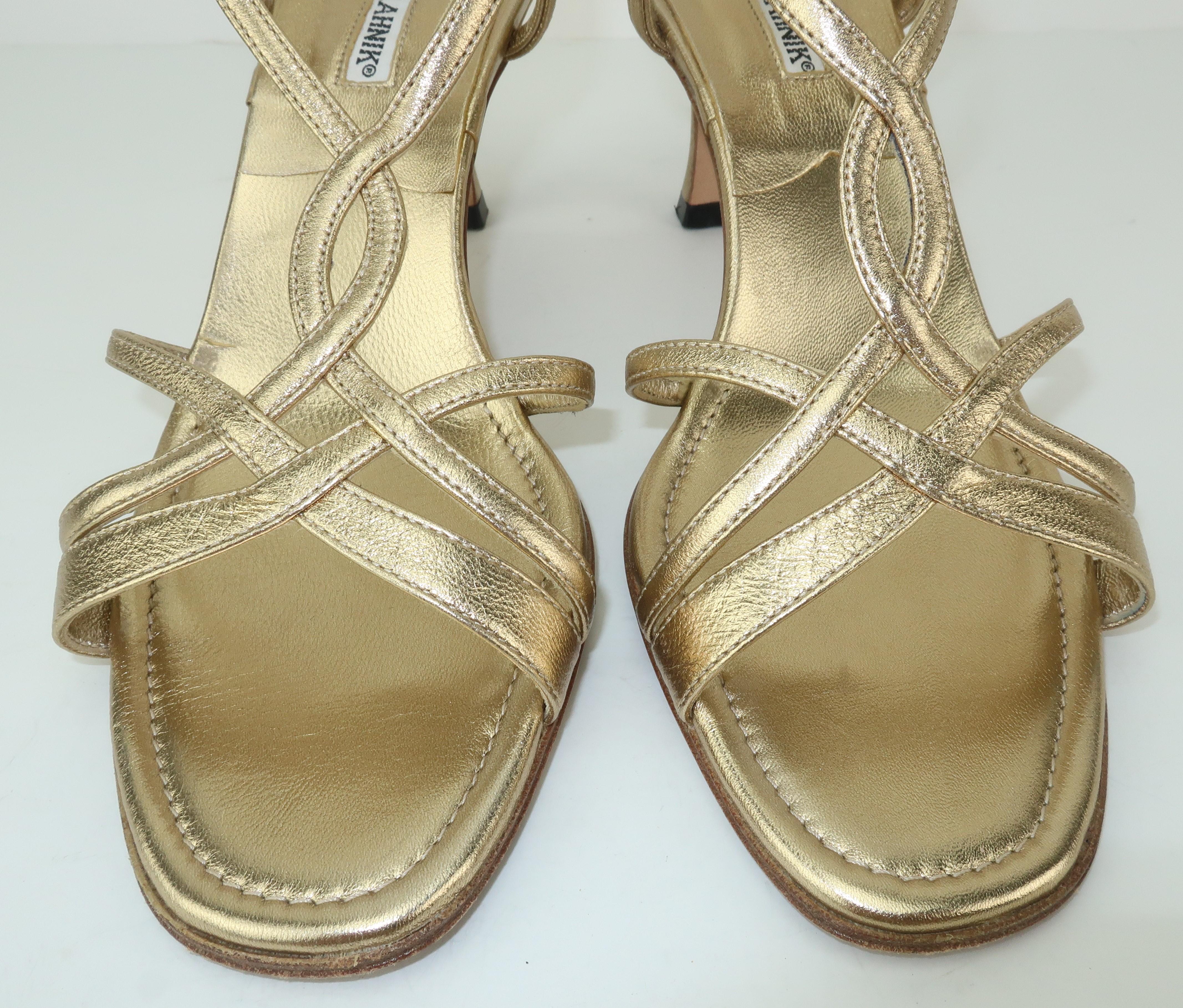 gold leather strappy sandals