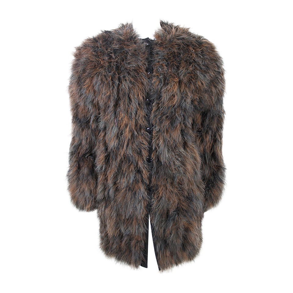 Chantal Thomass 1980s Ice Grey and Brown Marabou Coat For Sale