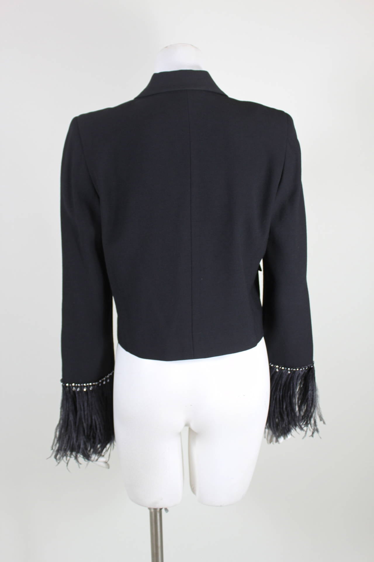 Pierre Cardin 1980s Black Jacket w/ Feather and Rhinestone Sleeves at 1stdibs