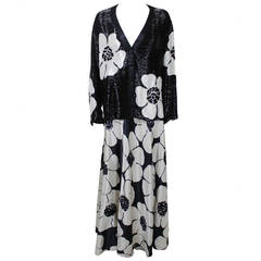 Galanos 1980s Monochrome Beaded Silk Floral Ensemble