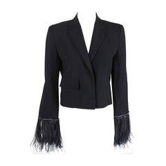 Pierre Cardin 1980s Black Jacket w/ Feather and Rhinestone Sleeves