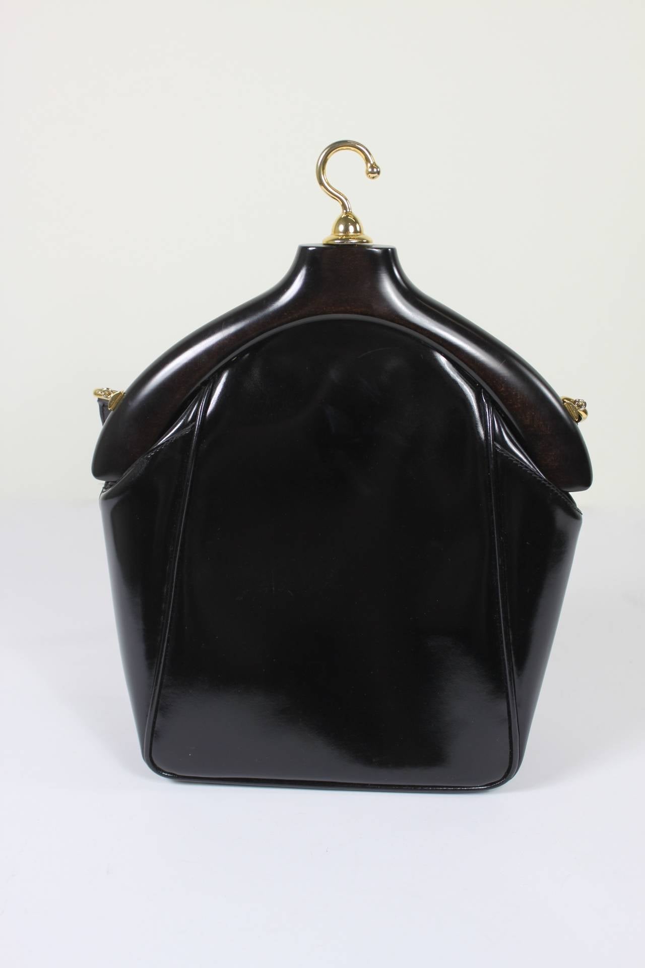 MOSCHINO Couture! Iconic Hanger Motif Leather Purse In Excellent Condition In Los Angeles, CA