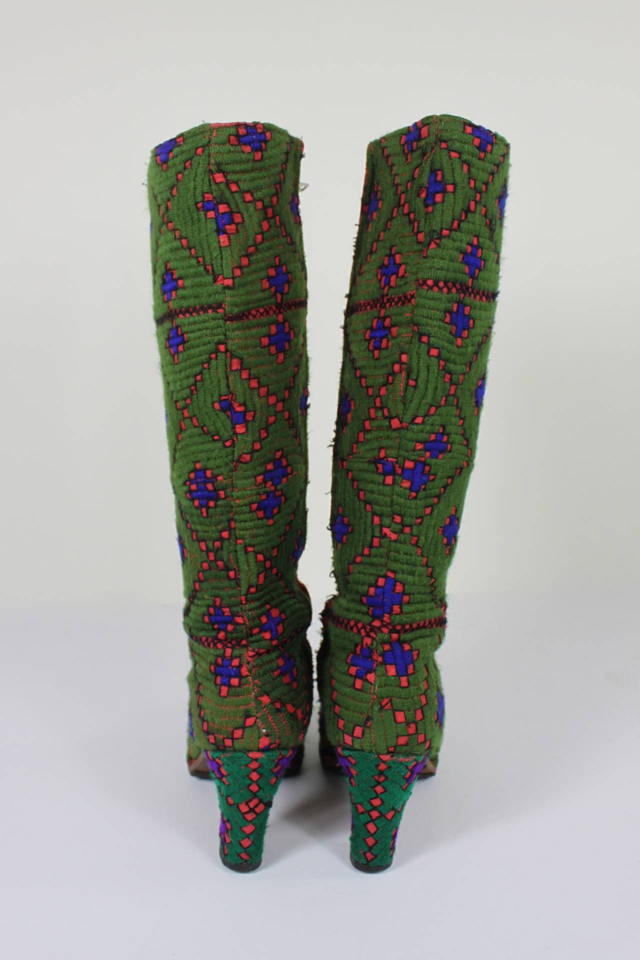 1960s Ethnic Inspired Embroidered Platform Boots In Excellent Condition In Los Angeles, CA