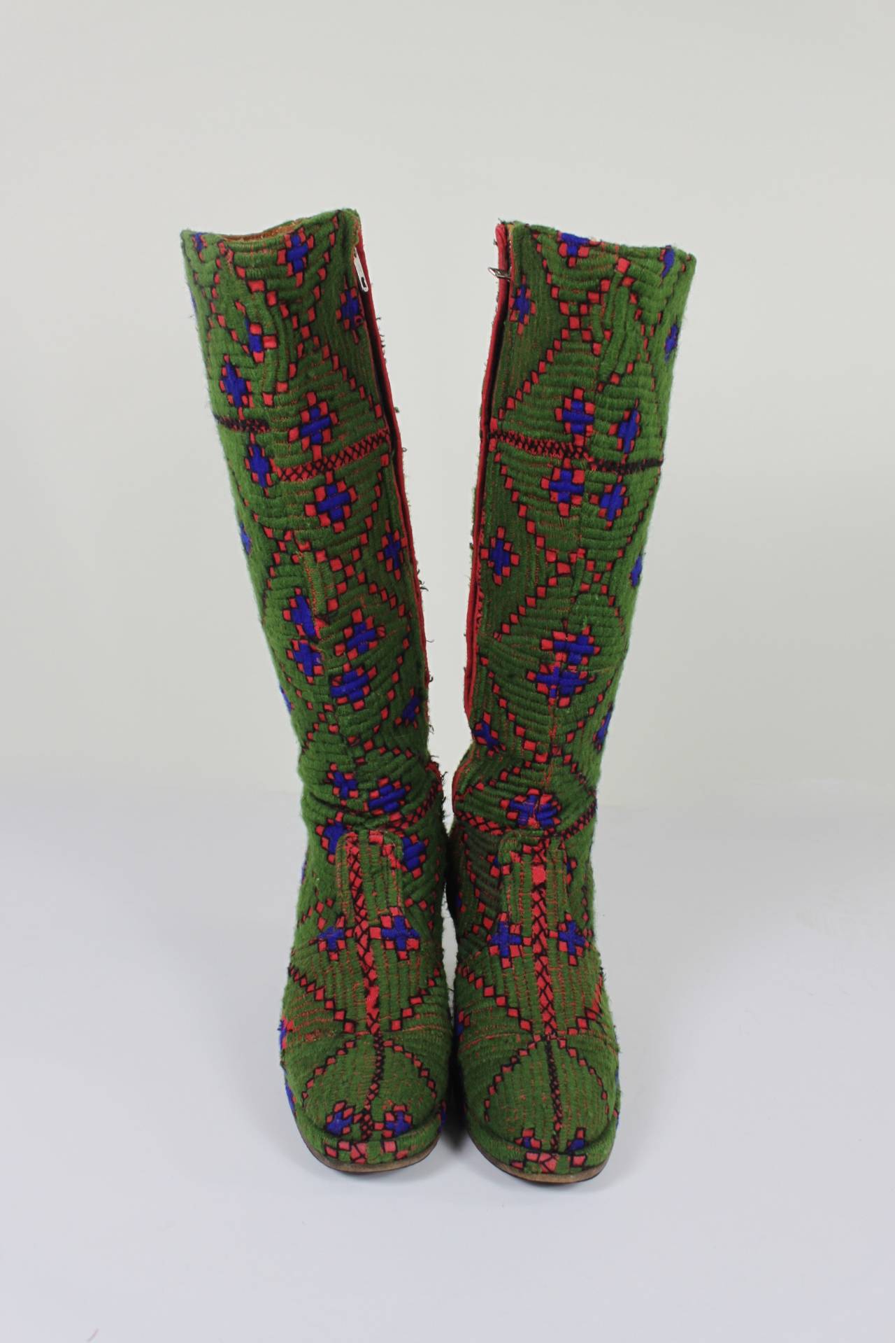 1960s Ethnic Inspired Embroidered Platform Boots 1