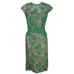 Peggy Hunt 1950s Green Lace Illusion Dress