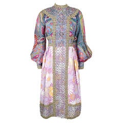 1960s Ronald Amey Floral and Paisley Gown with Metallic Trim